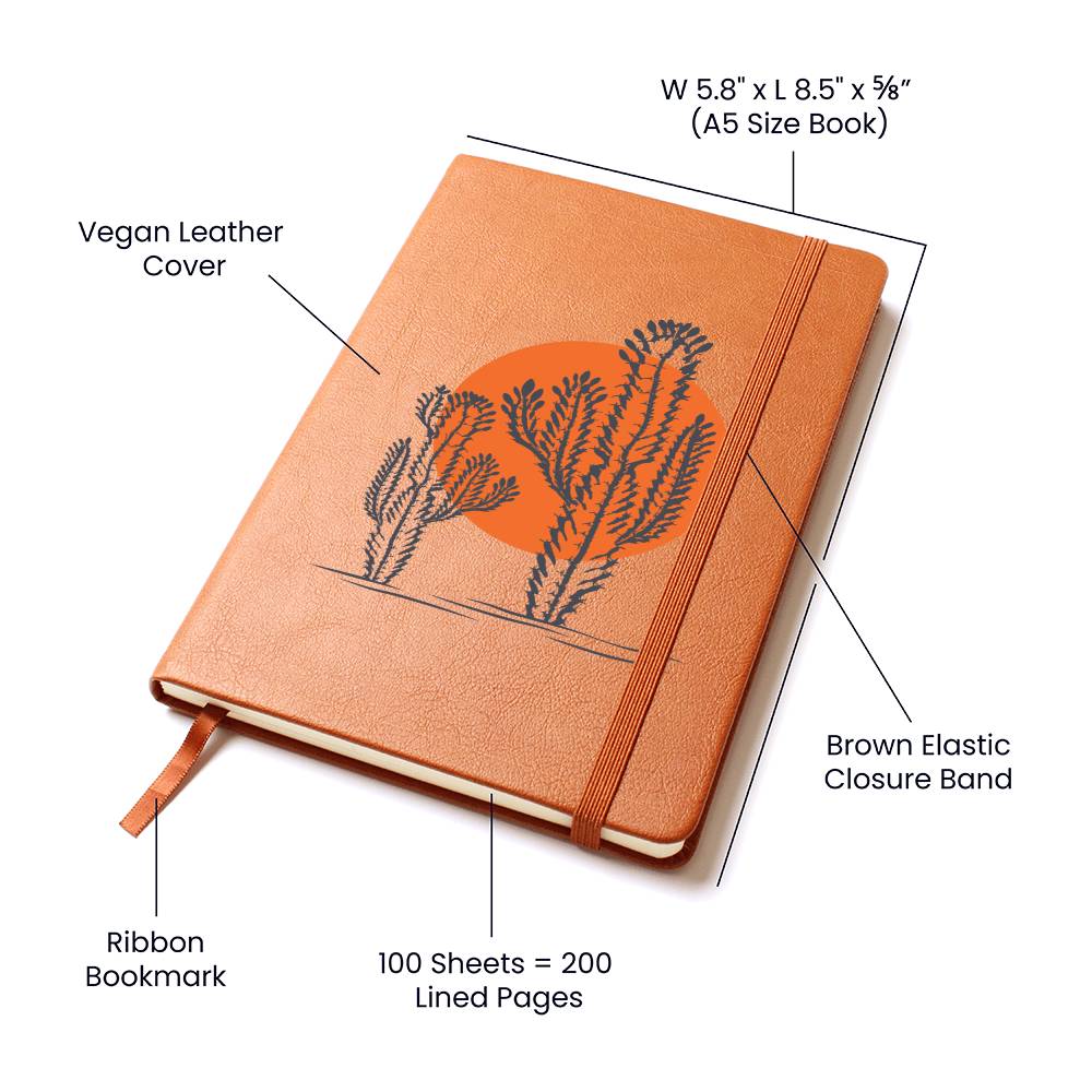Vegan Leather Journal - Handmade Desert Sun Design - Perfect for Travel, Writing & Gift Giving