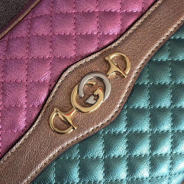 Gucci Small Laminated Leather Shoulder Bag for Women - Blue & Pink Crossbody Purse, Perfect for Work, Travel & Evening Out