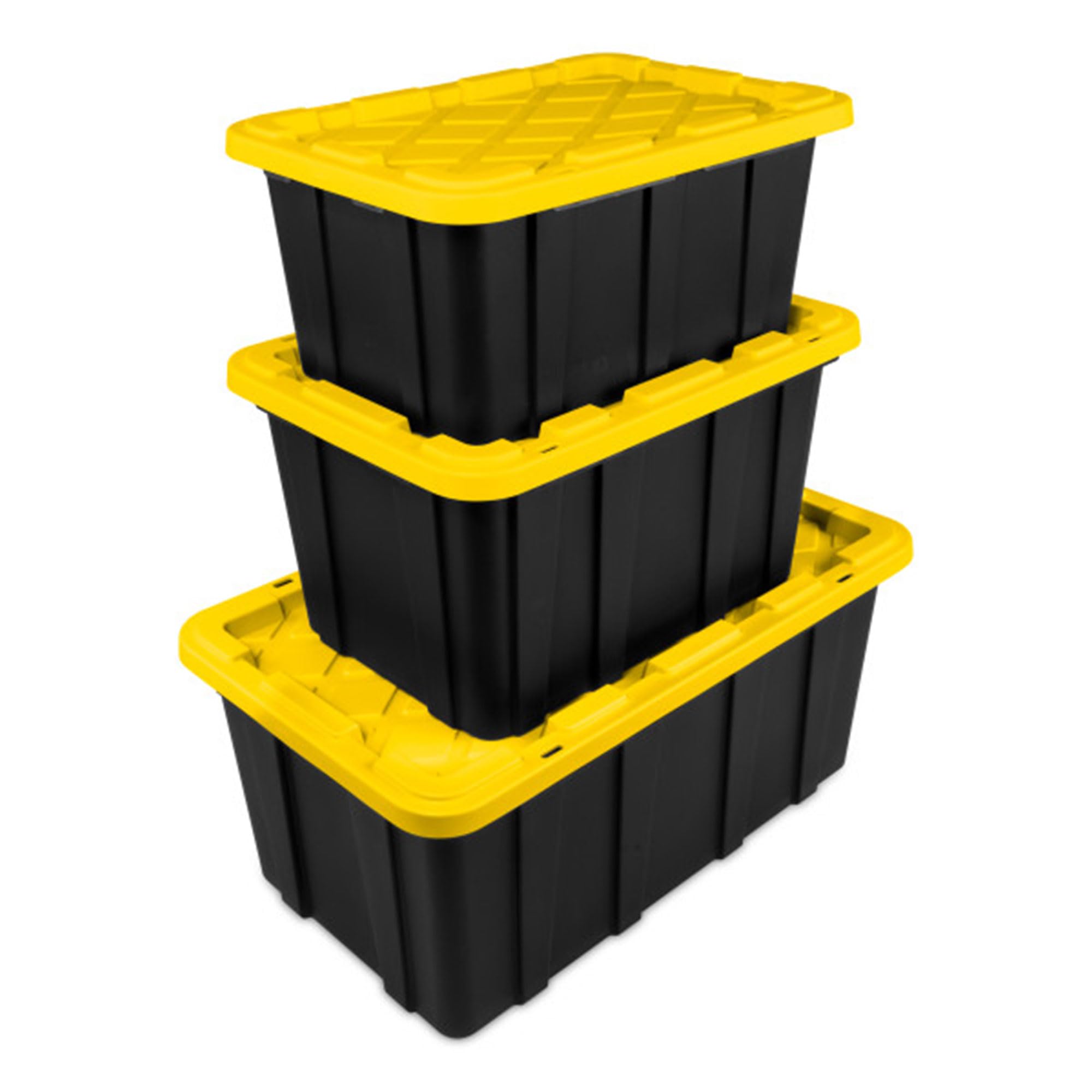 Sterilite 8-Pack 38 Gallon Heavy Duty Stackable Storage Bins with Lids - Black & Yellow - Perfect for Home Organization, Garage Storage, and Moving Supplies
