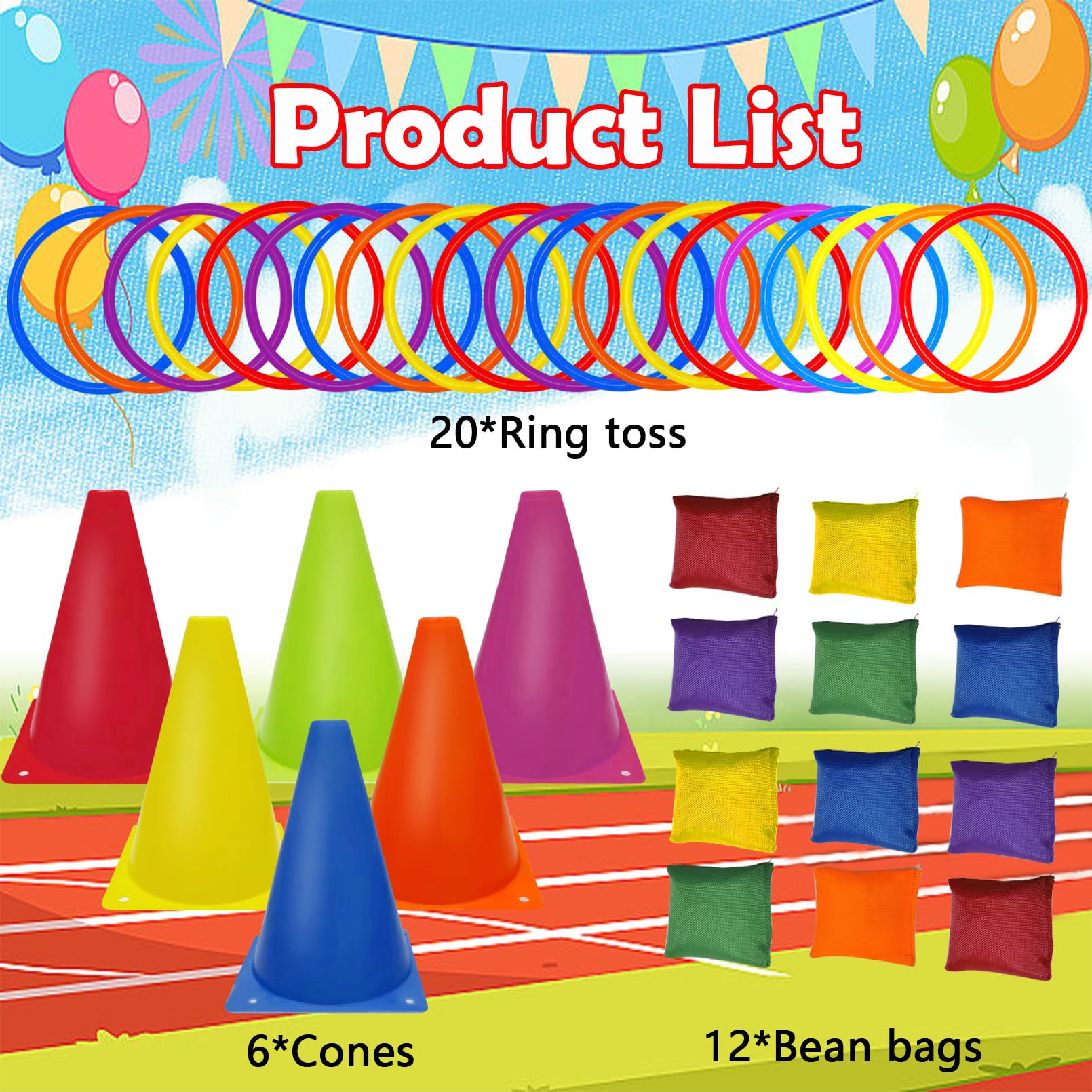 3 in 1 Carnival Games Set - 39PCS Soft Plastic Cones, Cornhole Bean Bags & Ring Toss Game for Kids & Adults - Perfect for Birthday Parties, Backyard, Lawn & Outdoor Family Fun Activities