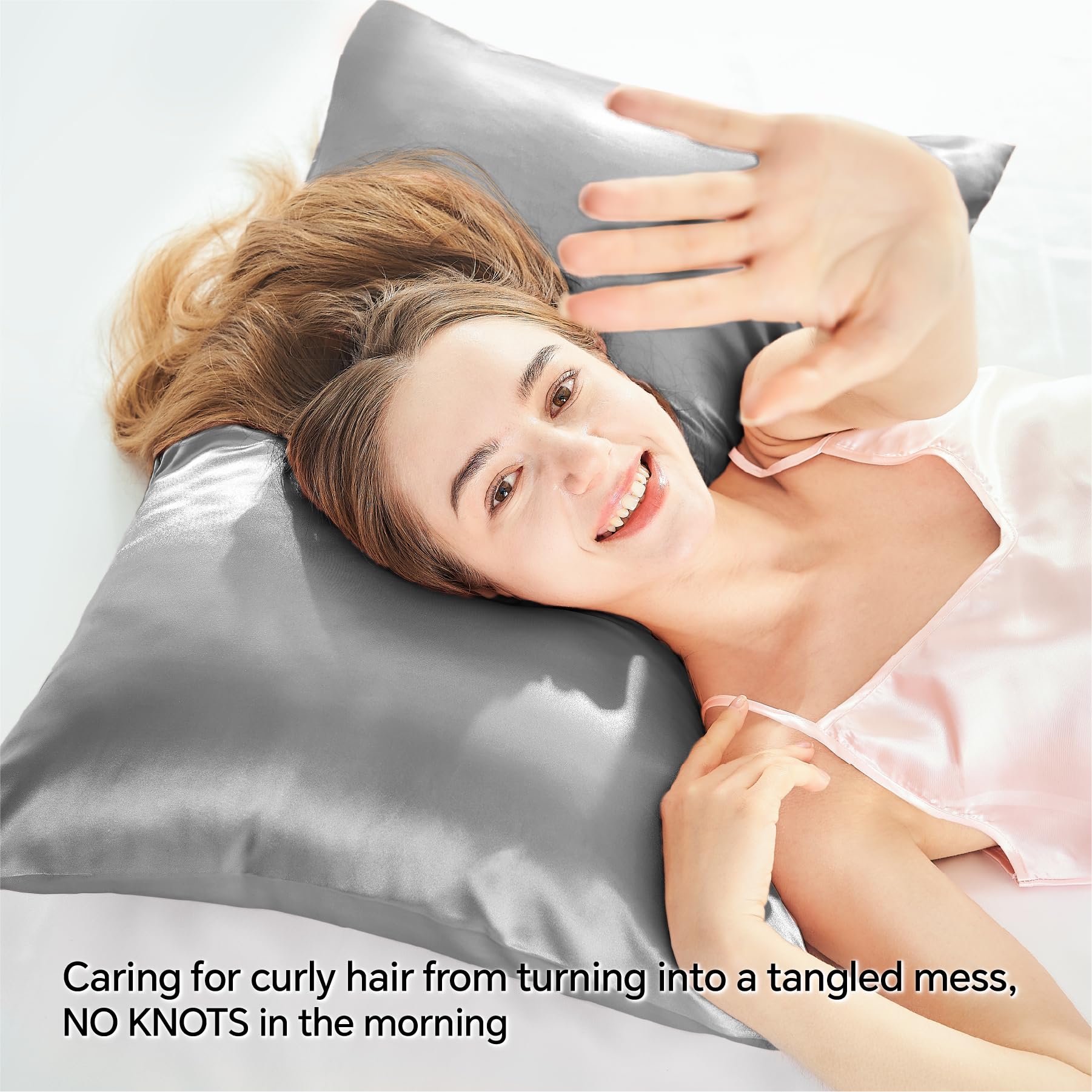 BEDELITE 2 Pack Satin Pillowcase with Zipper - Standard Size 20x26 Inches, Super Soft & Cooling Silk-like Pillow Cover for Women & Men | Perfect for Hair Care, Skin Protection & Better Sleep (Grey)