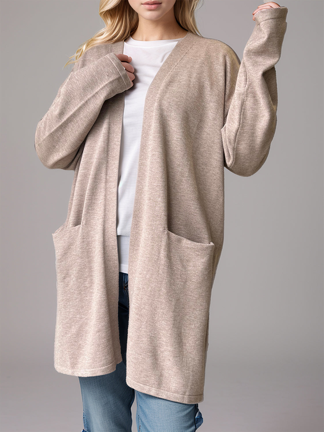 Stylish Open Front Long Sleeve Cardigan with Pockets - Cozy Fall & Winter Layering Essential for Women
