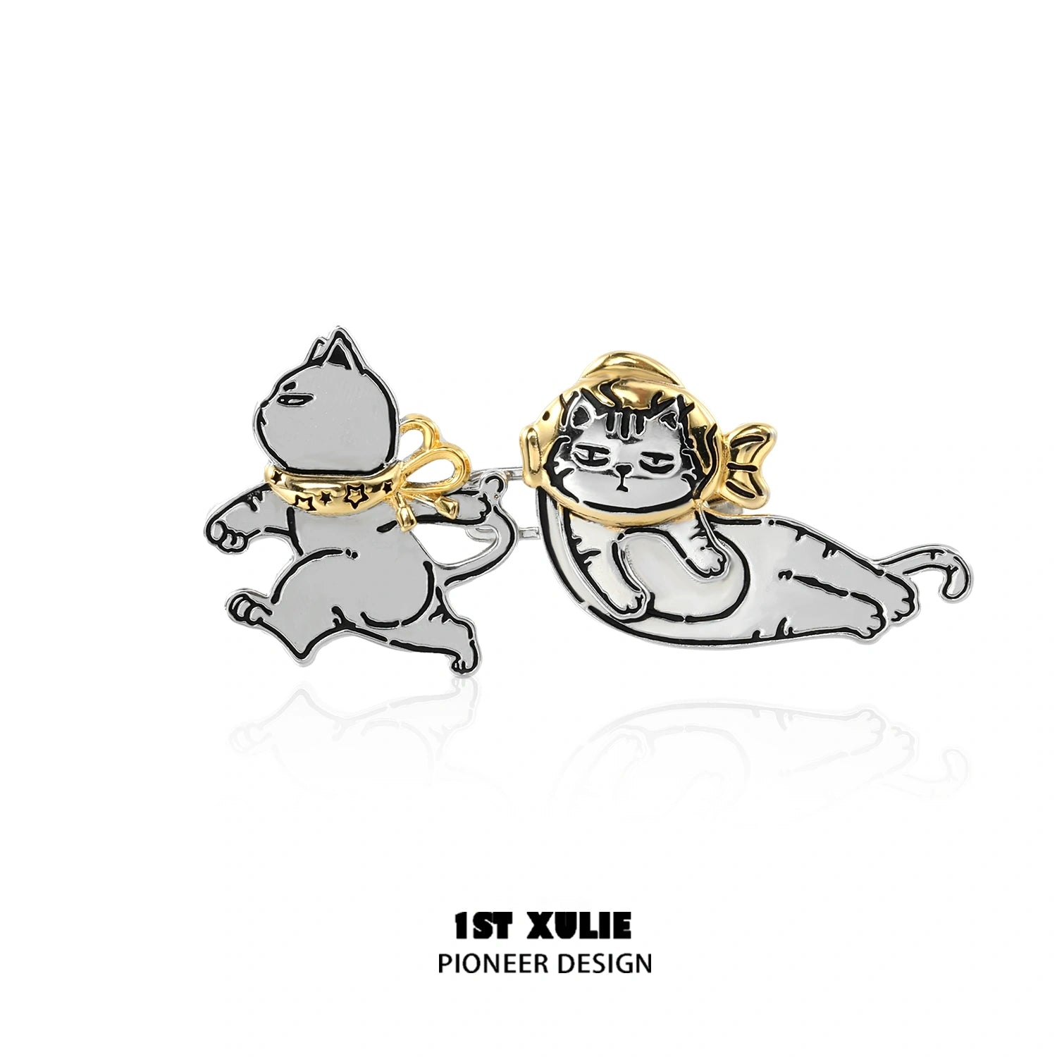 Graffiti Kitten Lazy Cat 18K Gold Plated Brooch Pin - Vintage Style Jewelry for Women, Fashion Accessories for Blazers, Jackets & Scarves