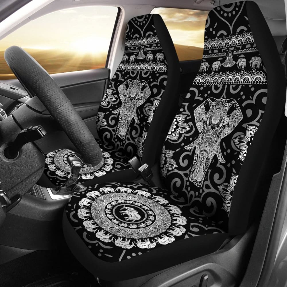 Premium Black & White Elephant Print Car Seat Covers - Universal Fit for Cars, SUVs & Trucks - Soft & Durable Protection for Kids, Pets & Daily Commute