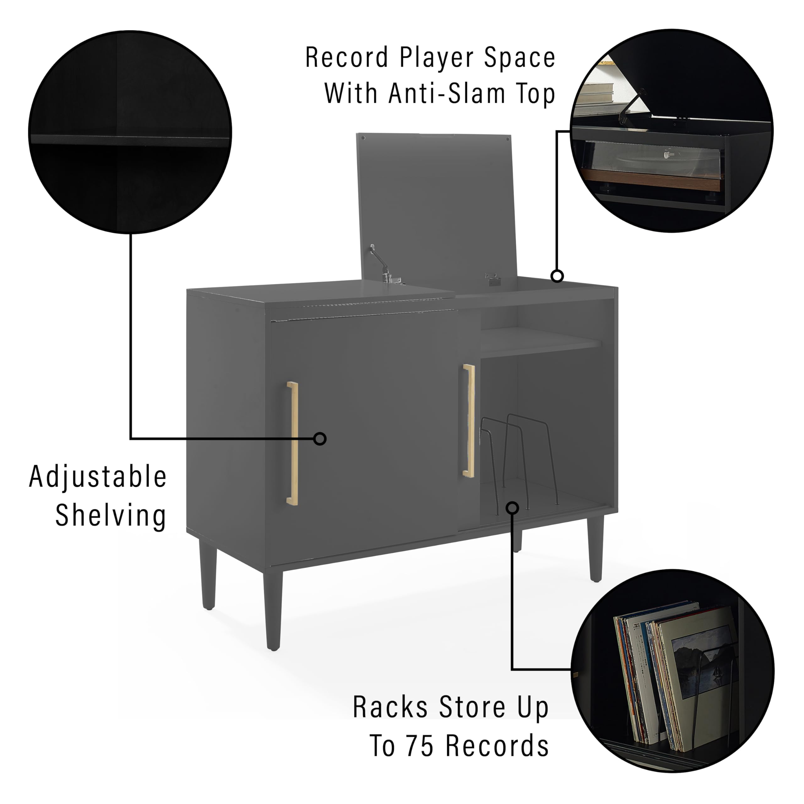 Crosley Everett Media Console & Vinyl Record Player Stand with Storage - Matte Black | Perfect for Living Room, Home Theater & Vinyl Record Collection Display