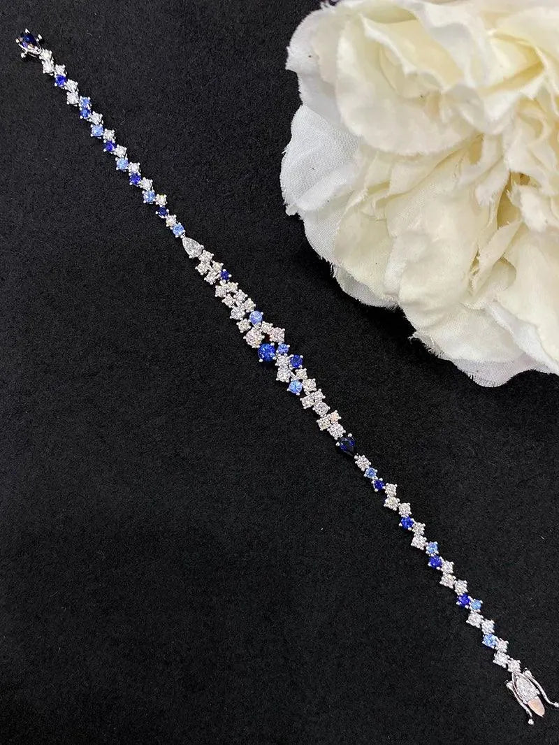 18K White Gold Bracelet with Real Natural Sapphire - Elegant Fine Jewelry for Women, Wedding Gift, Anniversary Present, Holiday Jewelry - Perfect for Special Occasions & Everyday Luxury