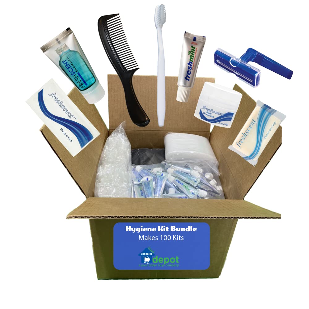 8-Piece Hygiene Kit Bundle - Supplies for 100 Kits | Travel, Emergency Preparedness & Care Package Essentials