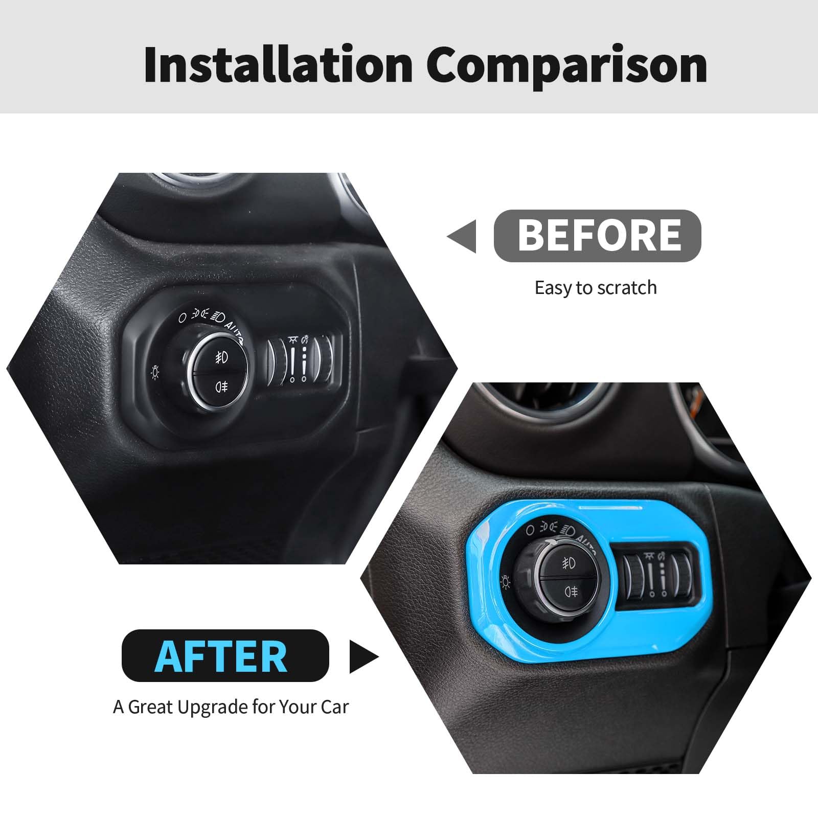 RT-TCZ Light Blue Headlight Switch Button Trim Cover for Jeep Wrangler JL/JLU & Gladiator JT (2018-2023) - Interior Decoration Accessory | Upgrade Dash & Enhance Cabin Style