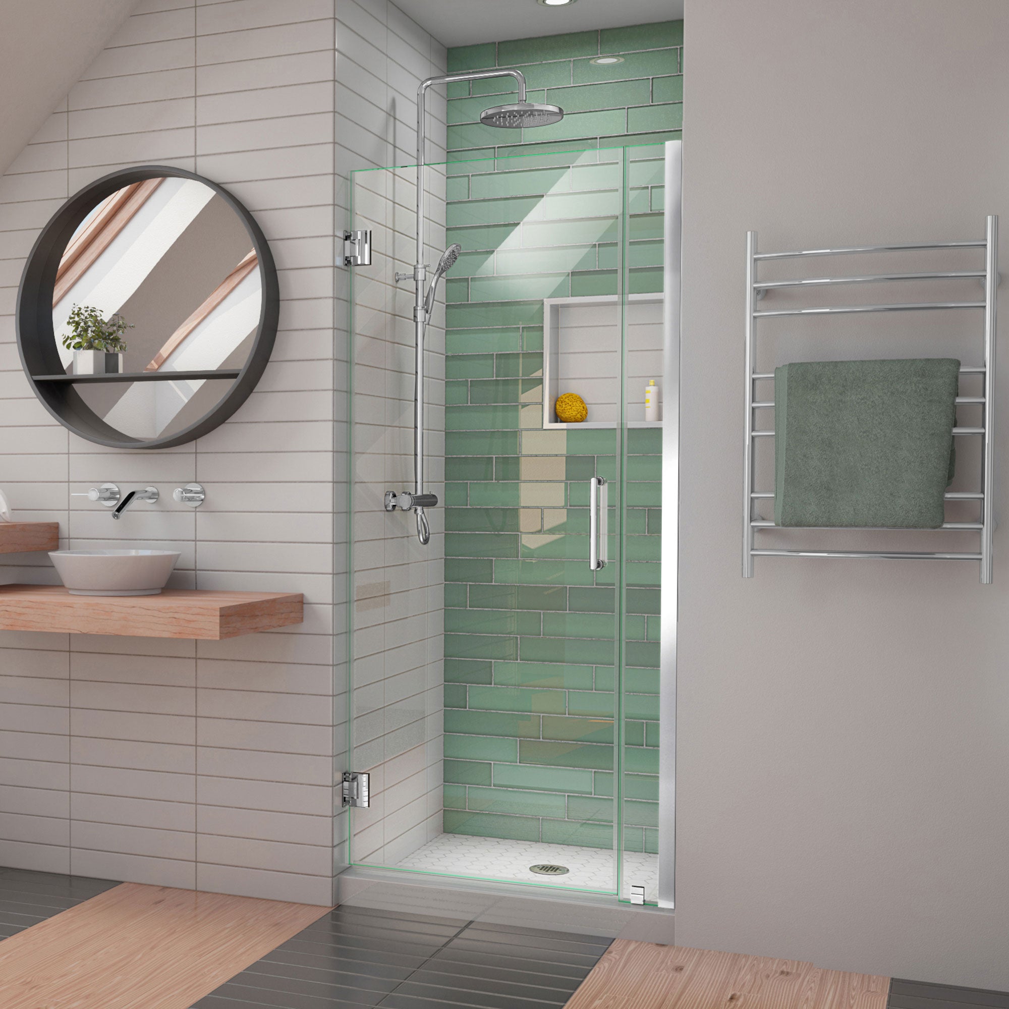 DreamLine Unidoor LS 33-34 Inch W x 72 Inch H Frameless Hinged Shower Door - Premium Bathroom Upgrade for Modern Homes & Luxury Hotels
