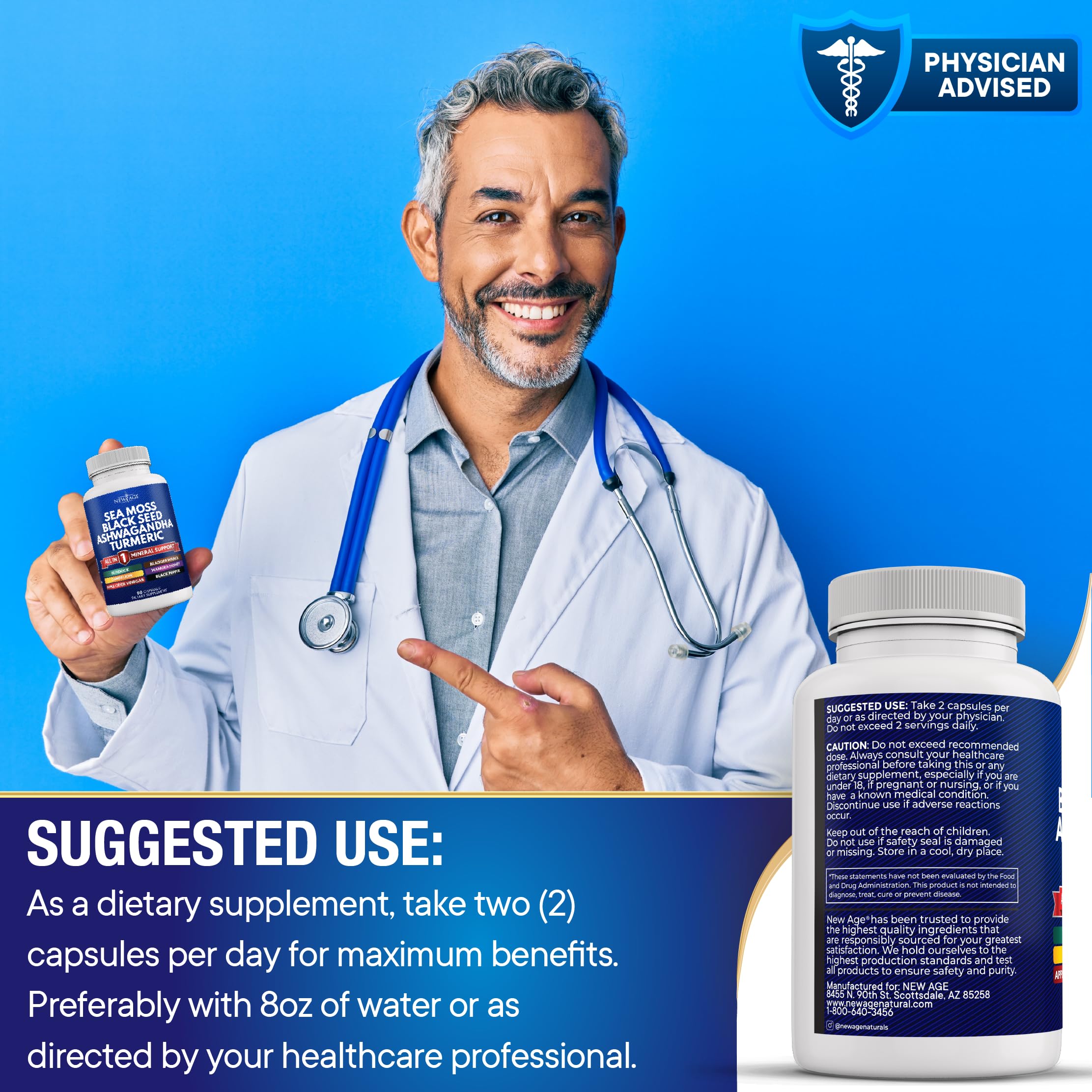 Organic Silica Sea Moss Supplement with Black Seed Oil, Ashwagandha & Turmeric - Immune Support, Joint Health & Detox - Gluten Free, Vegan - Perfect for Smoothies, Teas & Wellness Routines