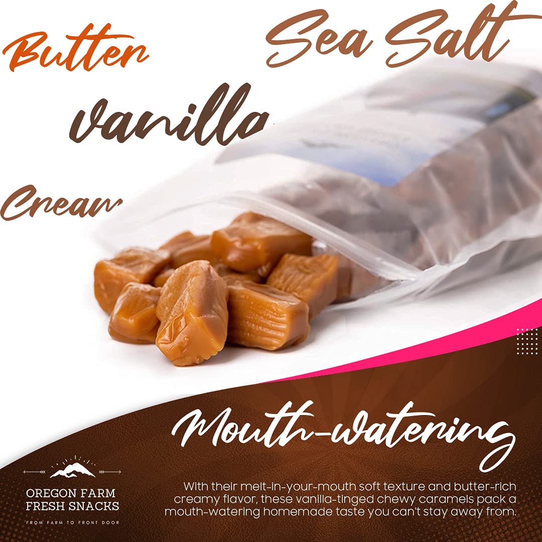 Oregon Farm Fresh Gourmet Salted Caramel Candy - Handmade Sea Salt & Vanilla Soft Chewy Caramels - Individually Wrapped 16oz - Perfect for Gifts, Parties & Office Snacks