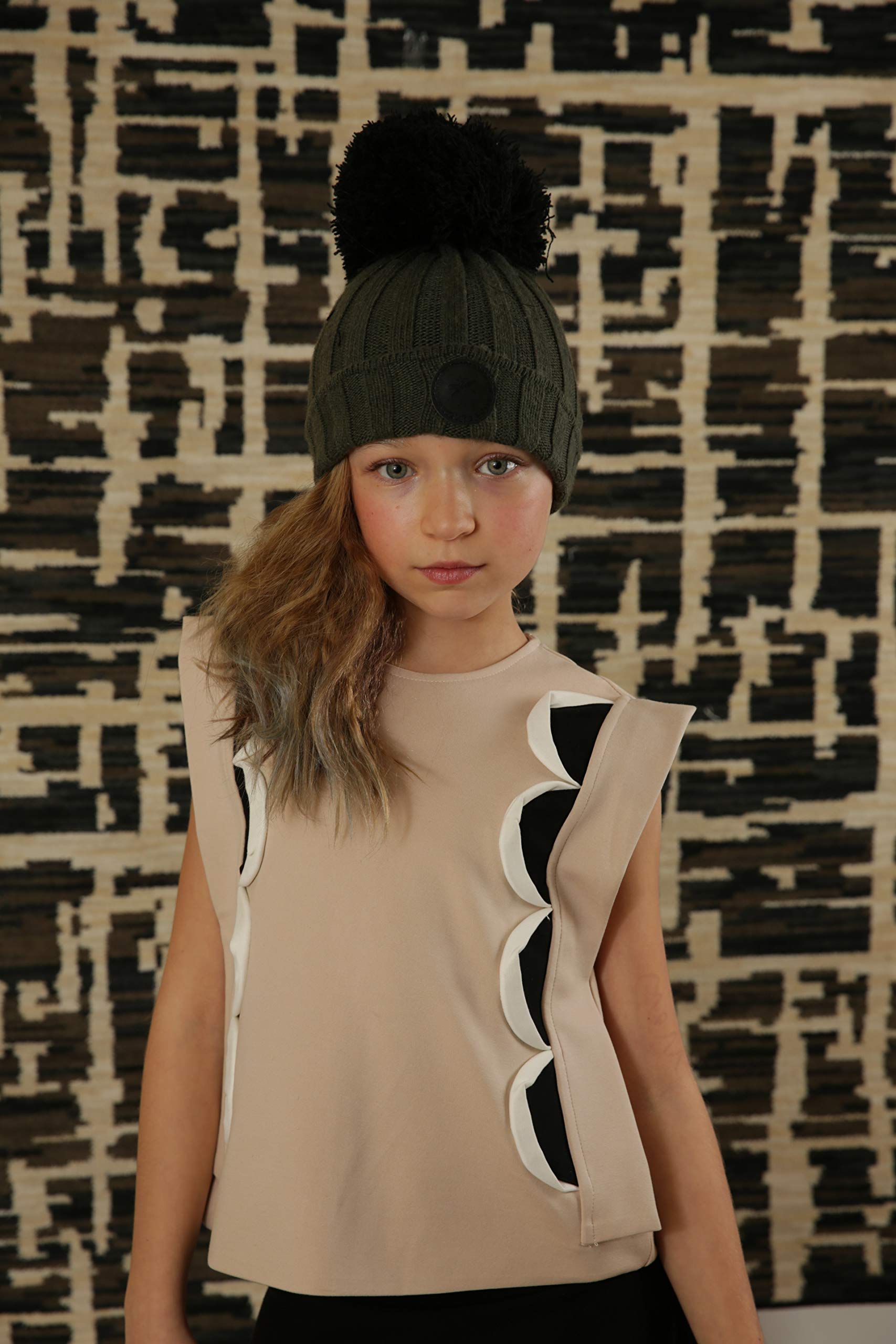 Olive Slouchy Beanie - Ribbed Knit Winter Hat with Large Yarn Pompom - Warm & Stylish for Women & Men - Perfect for Cold Weather, Snow Days & Outdoor Activities