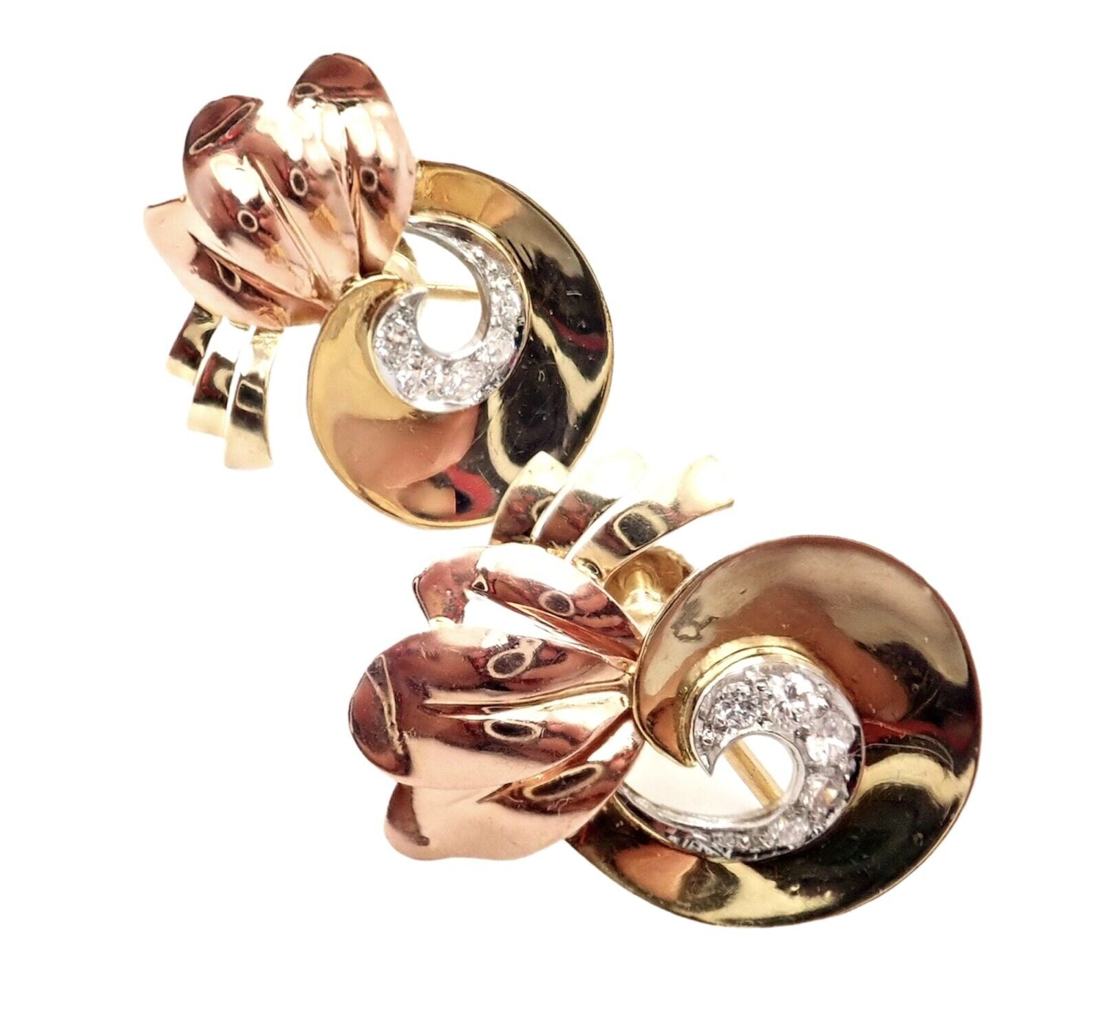 Vintage Tiffany & Co 14k Yellow Rose Gold Diamond Screwback Earrings - Authentic Luxury Jewelry for Women, Perfect for Weddings, Anniversaries & Special Occasions