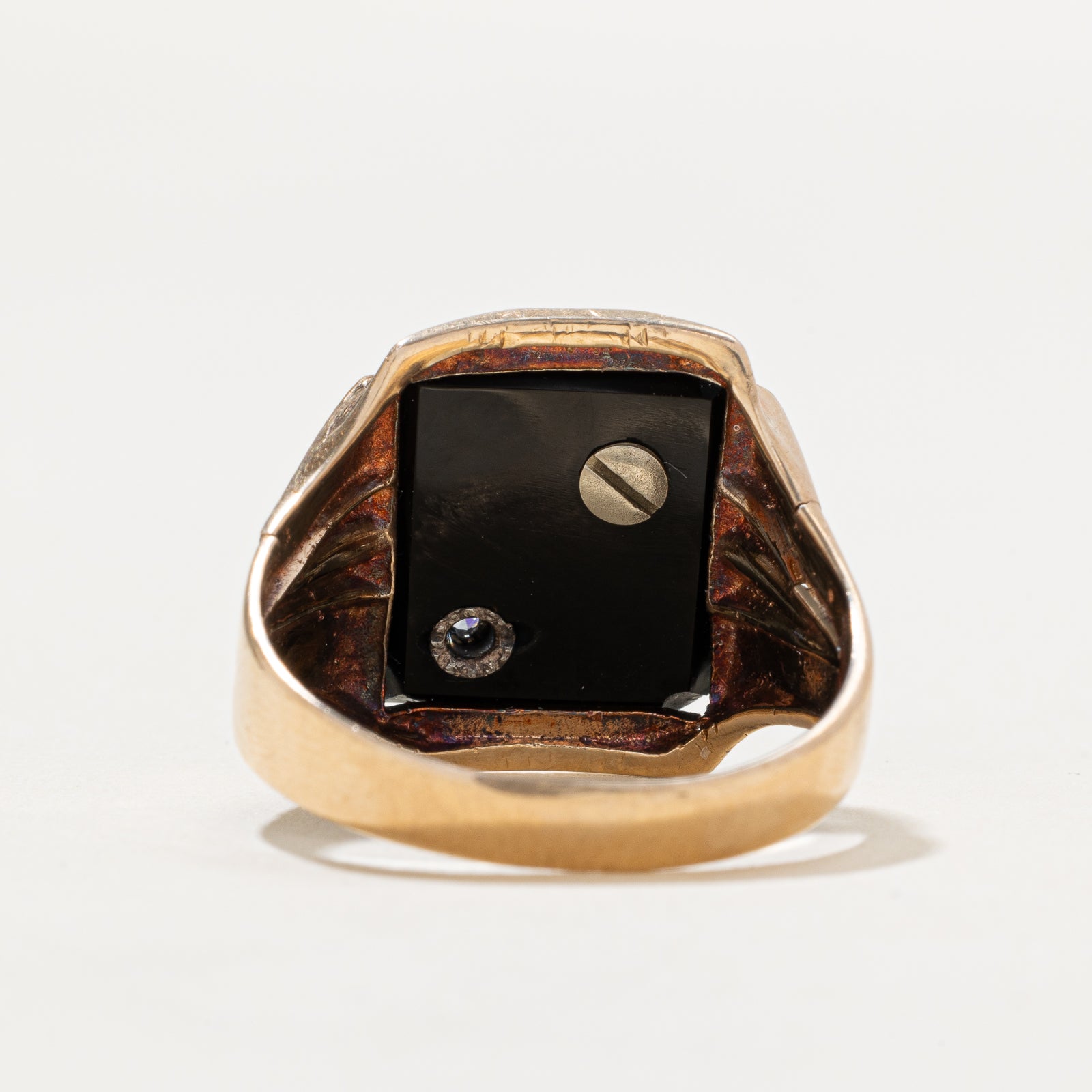 Onyx & Diamond 'P' Initial Signet Ring for Men - 6.00ct Black Onyx & 0.02ct Diamond | Size 9.75 | Elegant Personalized Jewelry Gift for Birthday, Anniversary & Special Occasions