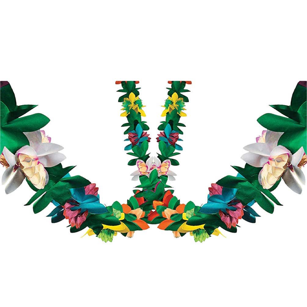 2Pcs Hawaiian Hanging Decorations - Tropical Paper Flower Party Banner for Wedding, Birthday, Luau & Beach Party Decor - Perfect for Home, Backyard, and Outdoor Events