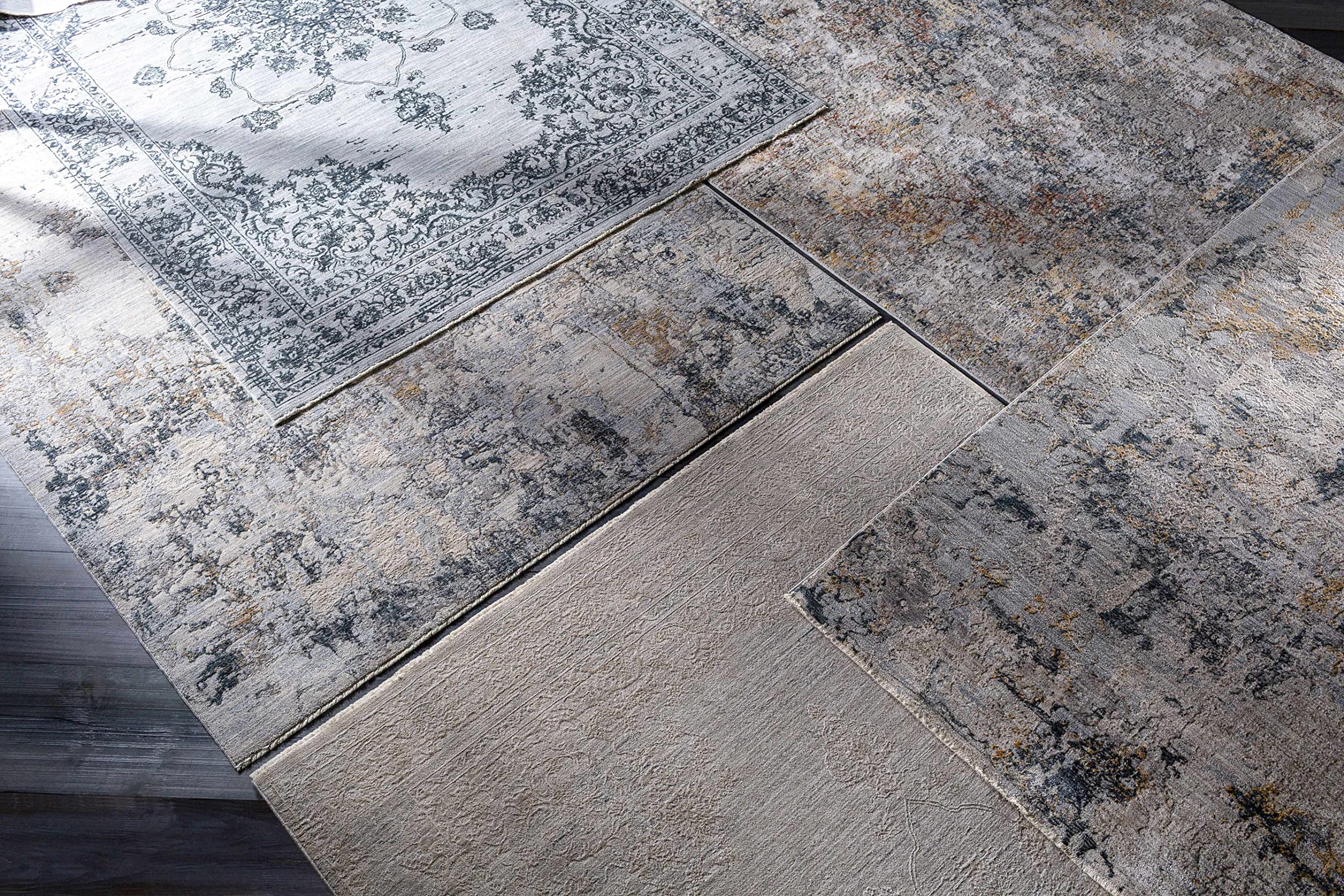 Hauteloom Modern Midfield Area Rug for Living Room & Bedroom - Soft Round Carpet in Gray, Beige, Blue - 5'3