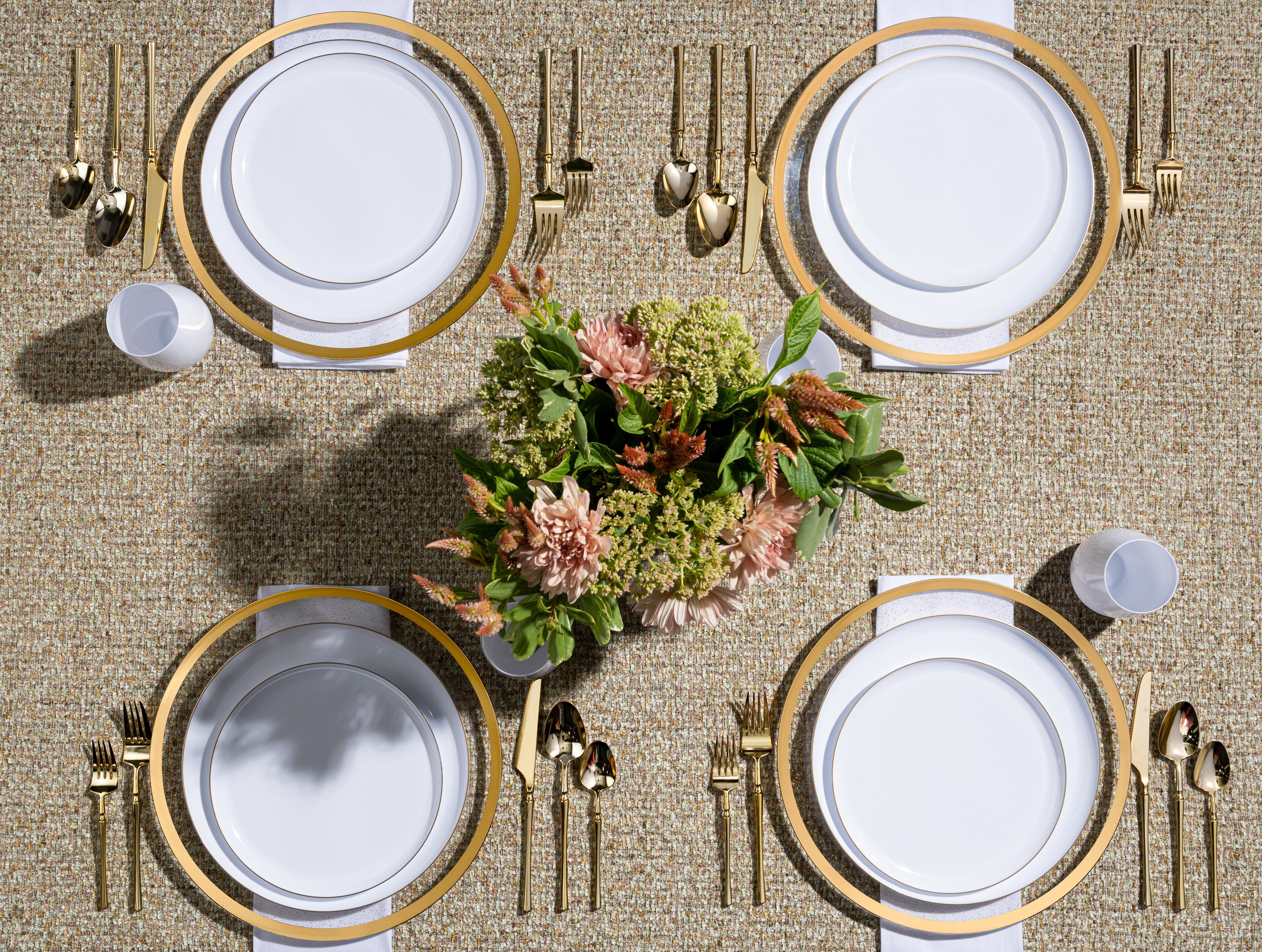 20-Piece Elegant White & Gold Round Plastic Dinnerware Set - Premium Disposable Plates, Bowls, Cups & Cutlery for 10 Guests - Perfect for Weddings, Parties, Catering & Outdoor Events