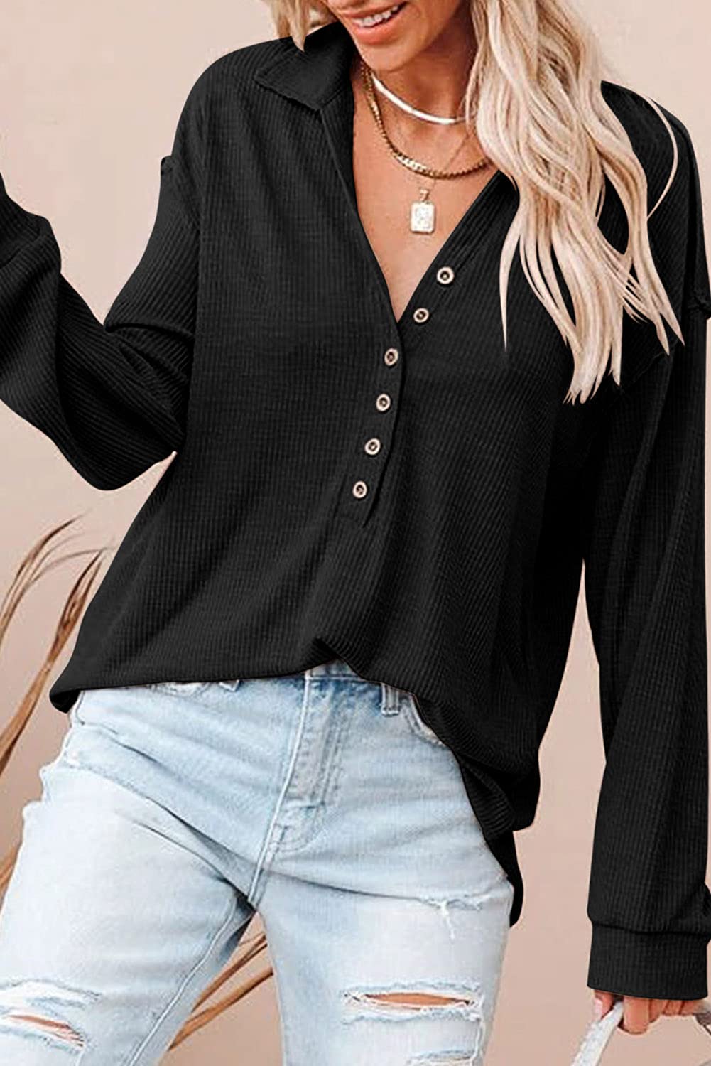 Cute Twist Front Tops for Women - Long Sleeve Waffle Knit Shirts, Casual Blouses & Pullovers | Perfect for Fall Layering, Office Wear & Weekend Outfits