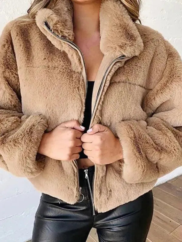 Women's Cozy Loose Fit Fleece Crop Jacket - Soft Warm Pullover for Casual Outings, Travel & Layering