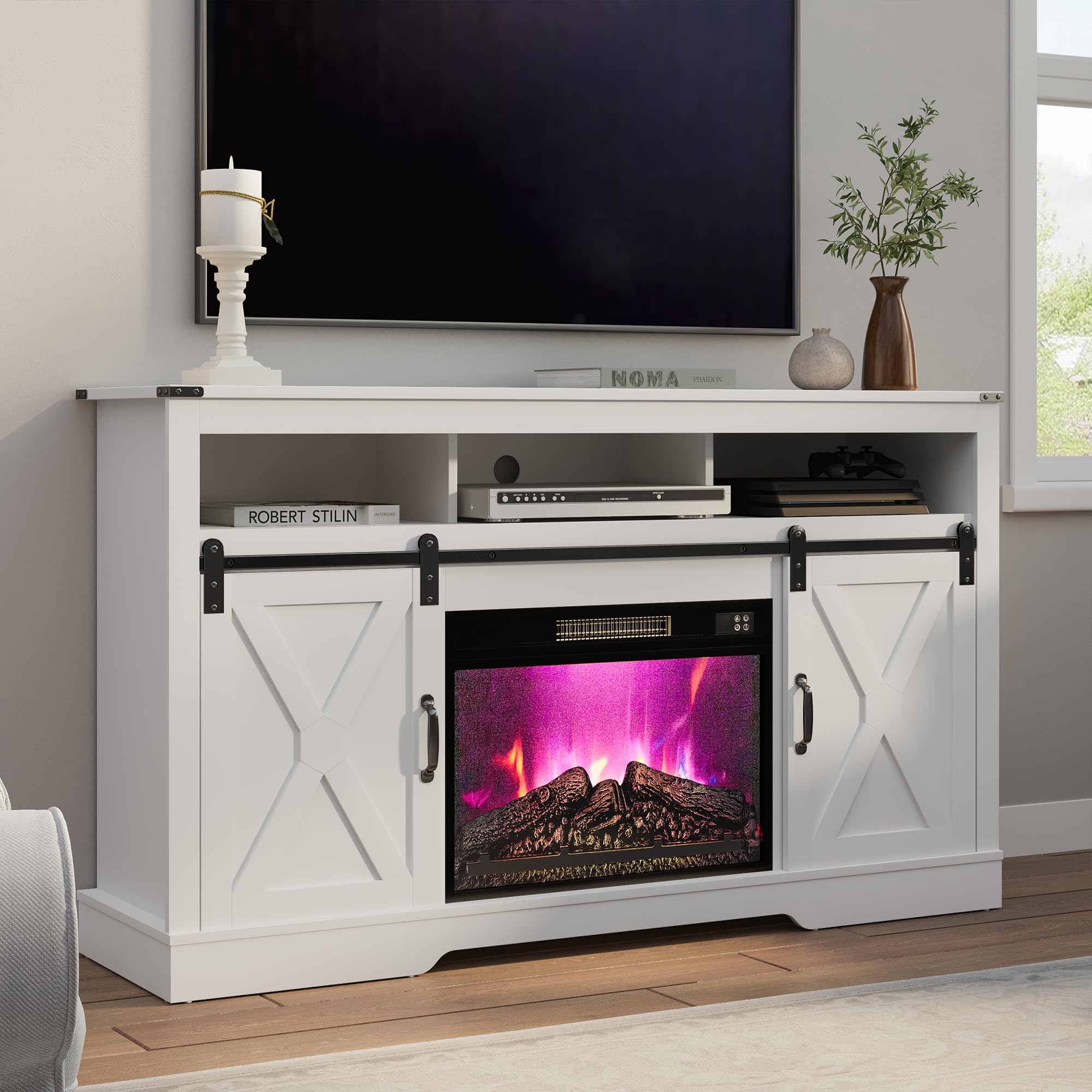 RoyalCraft Farmhouse Fireplace TV Stand for 65+ Inch TVs - 23