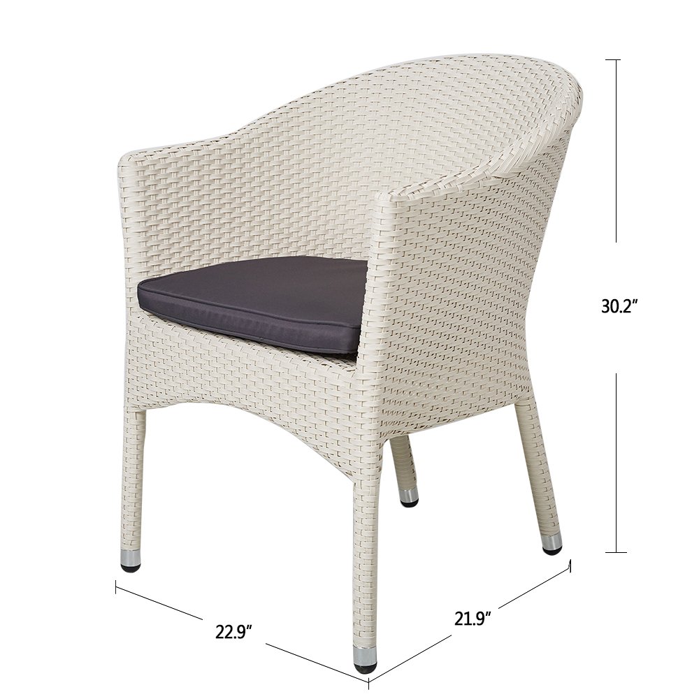 2-Piece Stackable Patio Rattan Wicker Chair Set with Cushions & Arms - Outdoor Dining & Coffee Table Seating for Garden, Balcony, and Poolside Relaxation