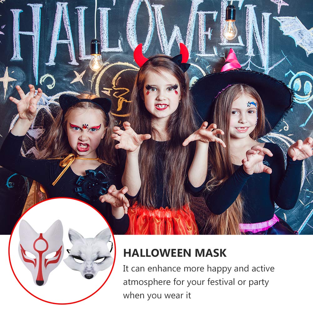 2PCS Halloween Fox Mask - White & Red Animal Cosplay Mask for Dance Party, Masquerade, Prom, Japan Festival | Perfect for Halloween Costume, Cosplay Events & Themed Parties