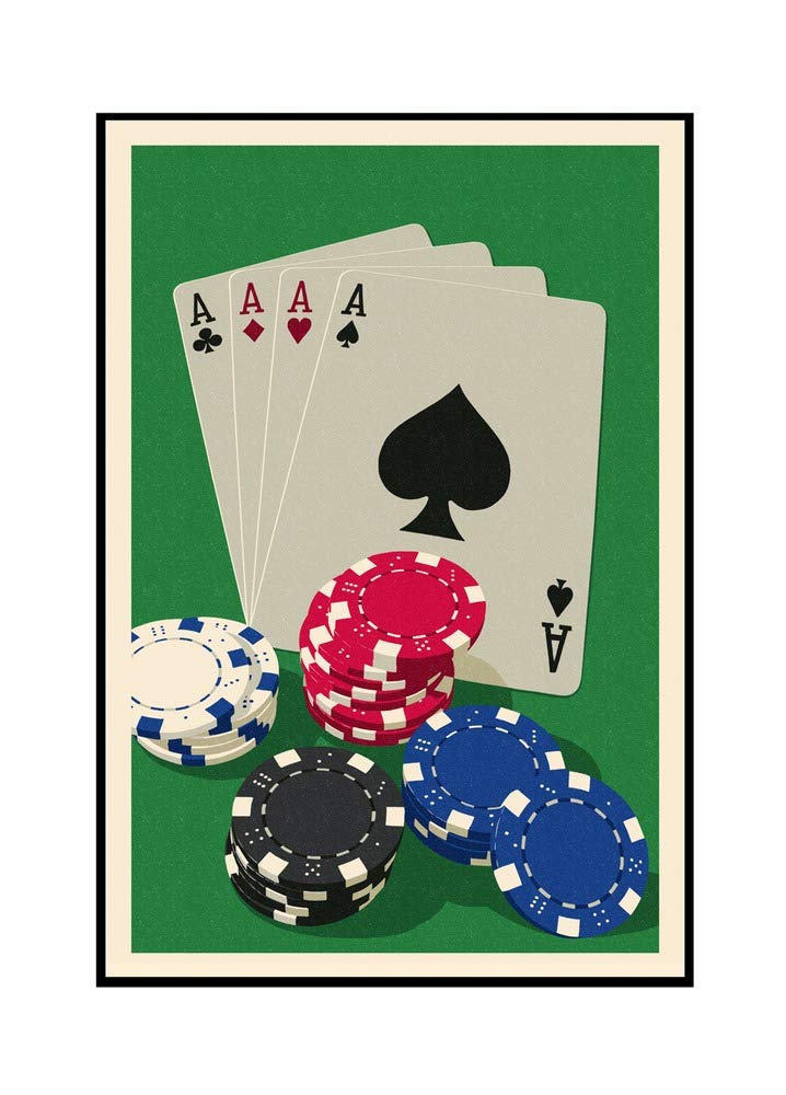 Premium Poker Cards and Chips Art Print - 24x36 Framed Gallery Wrapped Canvas Wall Decor for Game Rooms, Casinos, and Man Caves