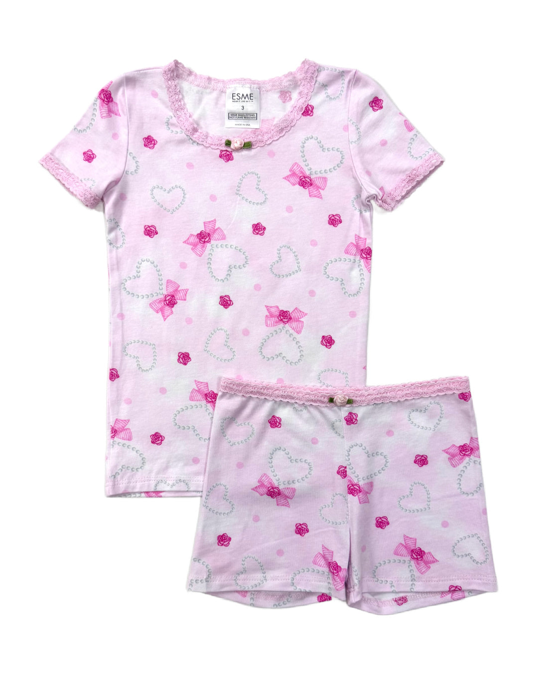 Pearly Hearts Short Sleeve Pajama Set for Women - Soft & Comfortable Sleepwear for Summer Nights, Lounge Wear, and Relaxation at Home