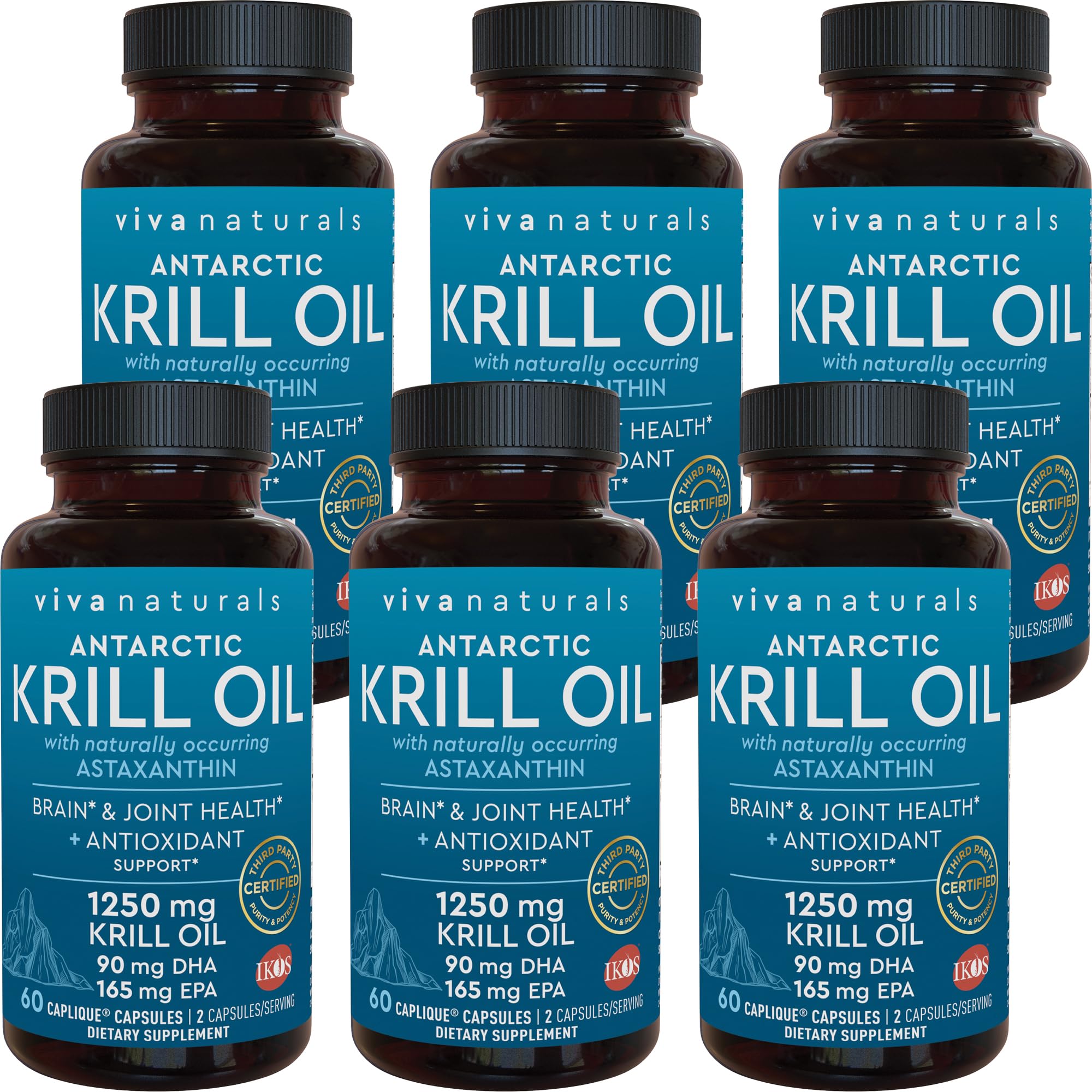 Premium Antarctic Krill Oil 1250mg - High Potency Omega 3 EPA DHA with Astaxanthin - Supports Joint Health, Brain Function & Antioxidant Protection - No Fishy Aftertaste - 6 Month Supply (6 Bottles) - Ideal for Active Lifestyles, Cognitive Support & Heart Health