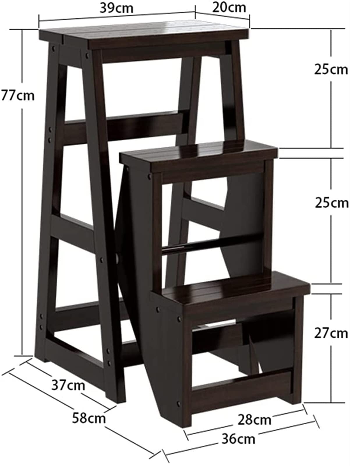FADUNI Modern Multifunctional Wooden Folding Step Stool for Home, Library, and Office - Space-Saving Ladder Chair for Indoor Use - Perfect for Reaching High Shelves and Organizing Spaces