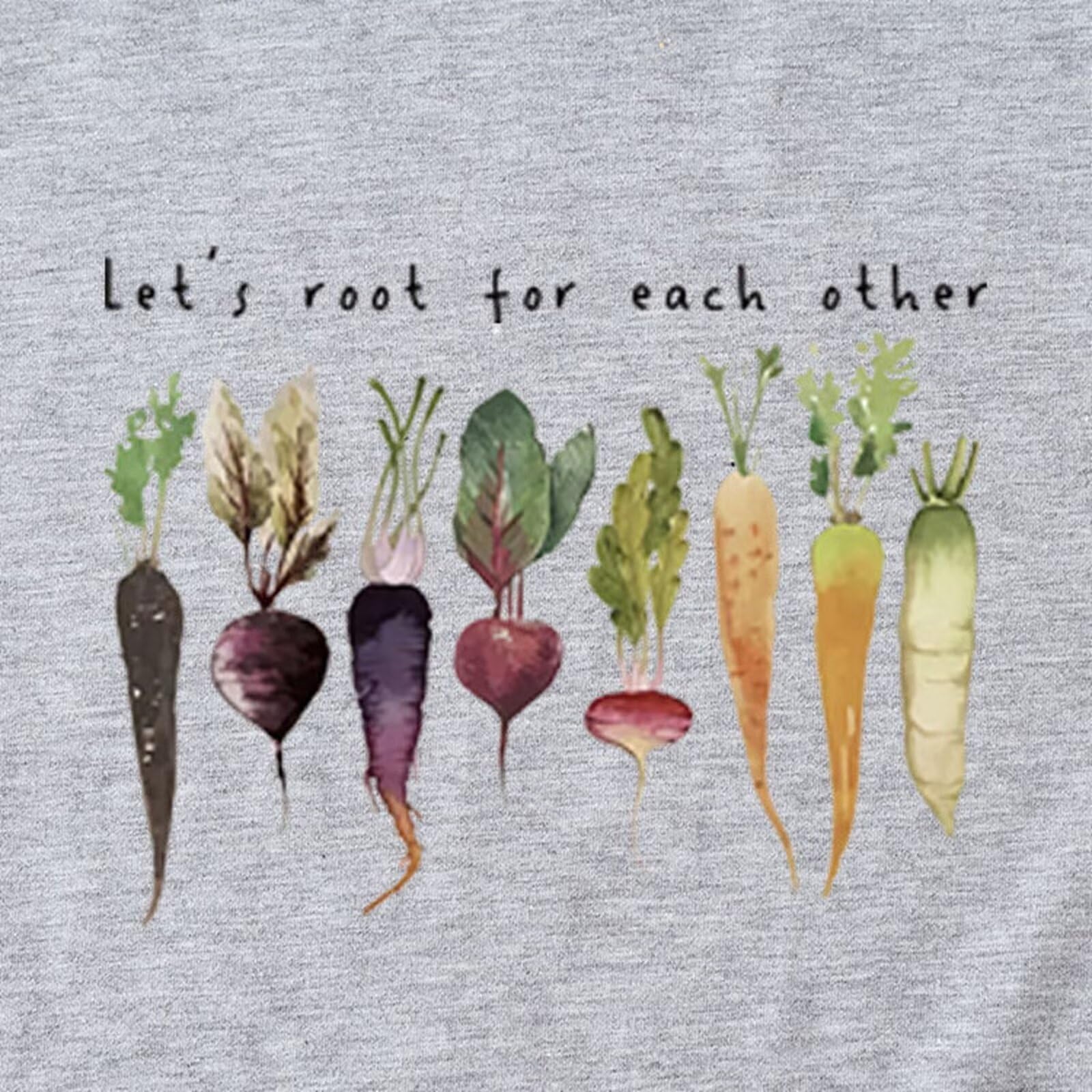 Let's Root for Each Other T-Shirt - Carrots Onions Vegetables Graphic Tee - Spread Positivity & Unity - Casual Wear for Gardening, Farmers Market & Vegan Lifestyle