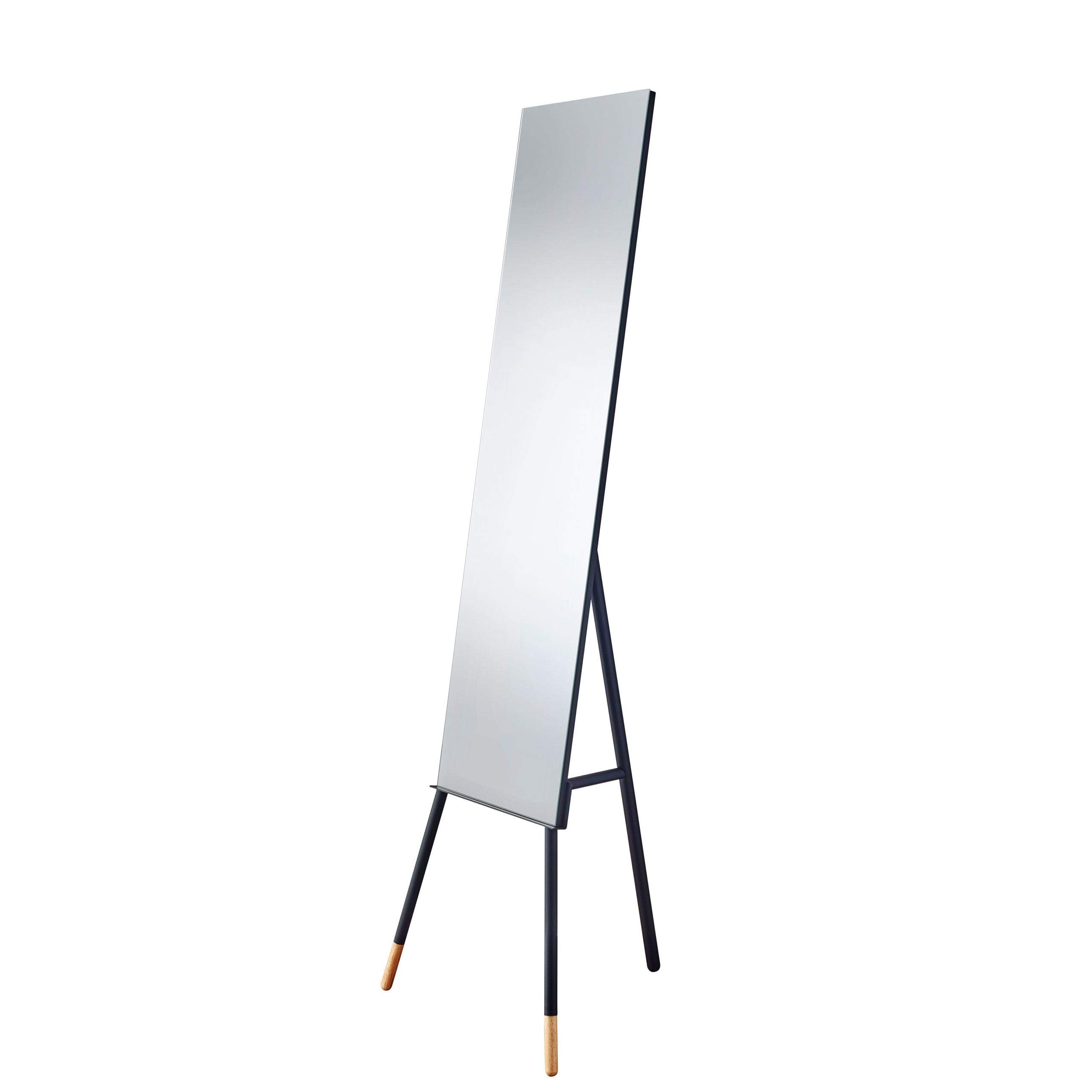 Adesso Louise Modern Full Length Floor Mirror - Matte Black Finish with Tripod Legs & Wood Accents - Perfect for Bedroom, Living Room, or Entryway Decor