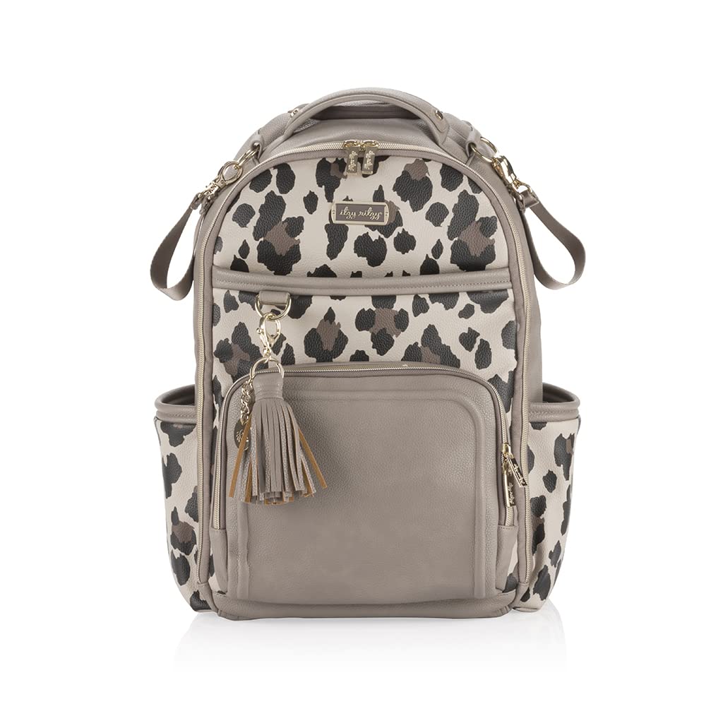 Itzy Ritzy Large Diaper Backpack for Moms - Spacious Baby Bag with 19 Pockets, Changing Pad & Stroller Straps | Waterproof Nursery Organizer for Travel, Daycare & Outings (Leopard Print)