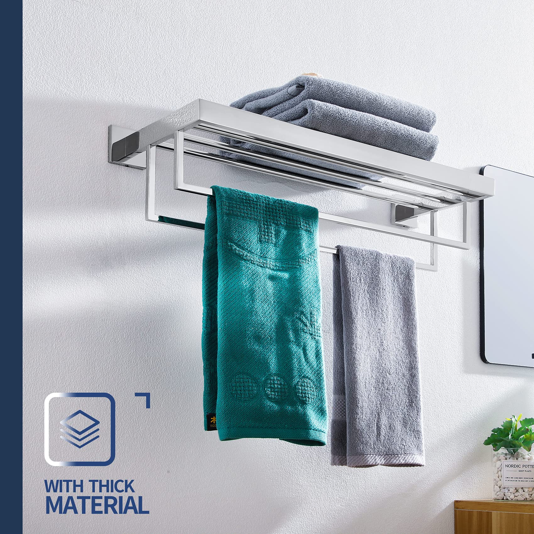 KOKOSIRI 24 Inch Chrome Bathroom Towel Rack - 2 SUS304 Stainless Steel Towel Bars, Wall Mounted with Polished Finish (Model B6003CH) - Perfect for Bathrooms, Spas, and Luxury Home Decor