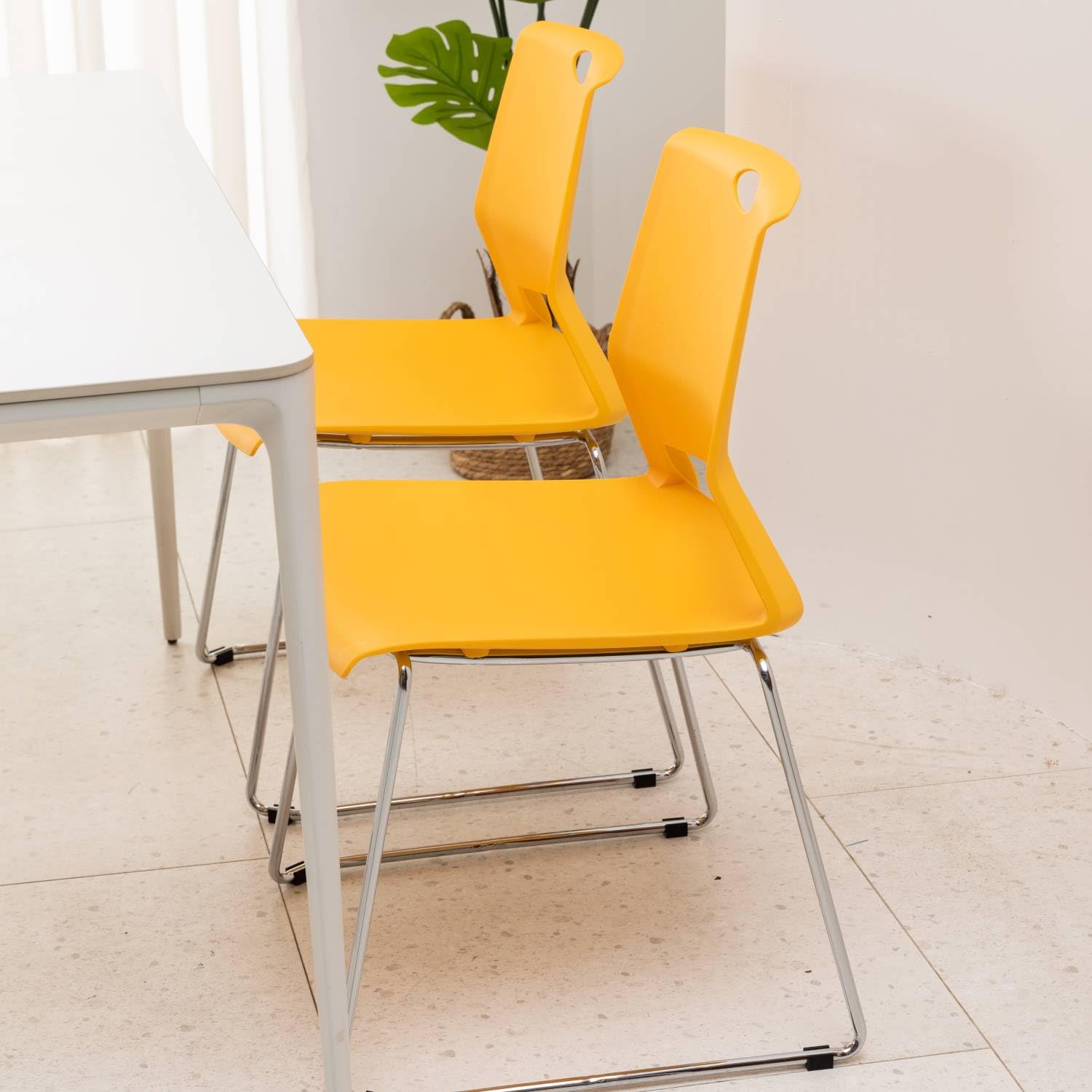 4-Pack Stackable Plastic Chairs for Office Waiting Room, Reception & Meeting Areas - Durable Guest Seating for Lobby, Conference Rooms & Events - Bright Yellow Commercial Chairs (Perfect for Offices, Hospitals, Schools & Public Spaces)