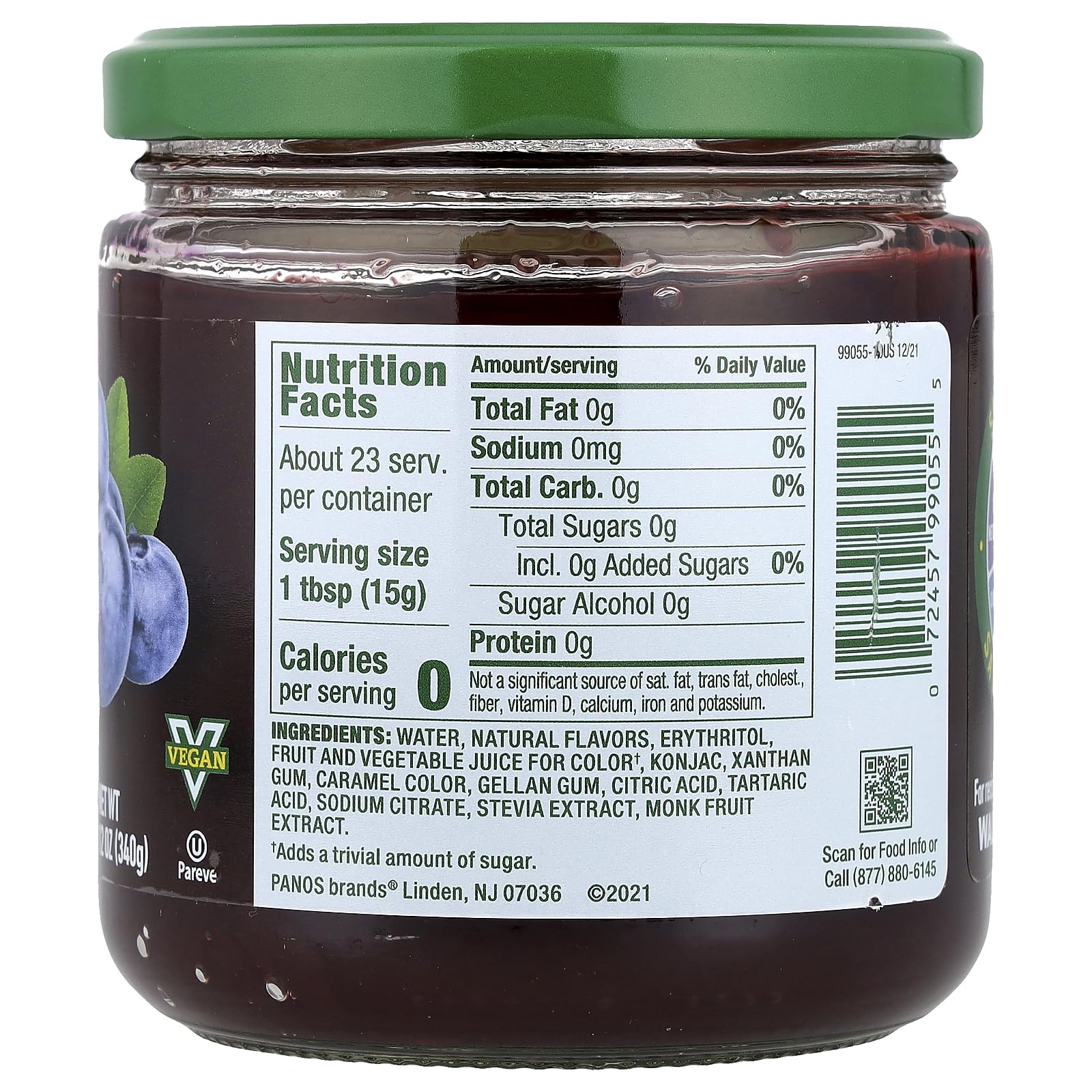Walden Farms Sugar Free Blueberry Fruit Spread - 12 oz Jar, Calorie Free, Gluten Free, Vegan - Perfect for Toast, Pancakes, Yogurt & Healthy Snacks