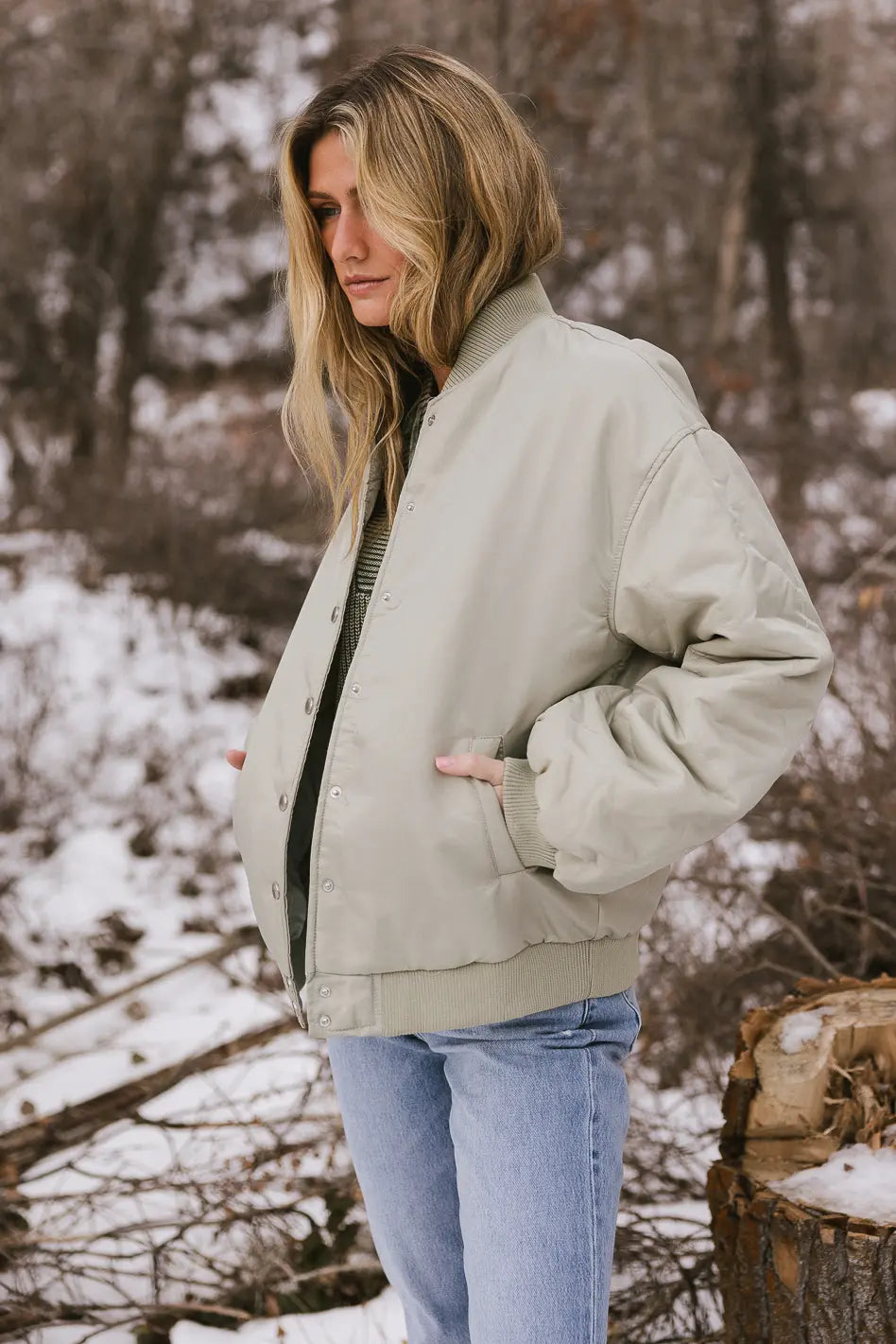 Madilyn Women's Sage Green Bomber Jacket | Lightweight Casual Outerwear for Spring & Fall | Perfect for Streetwear, Travel & Everyday Fashion