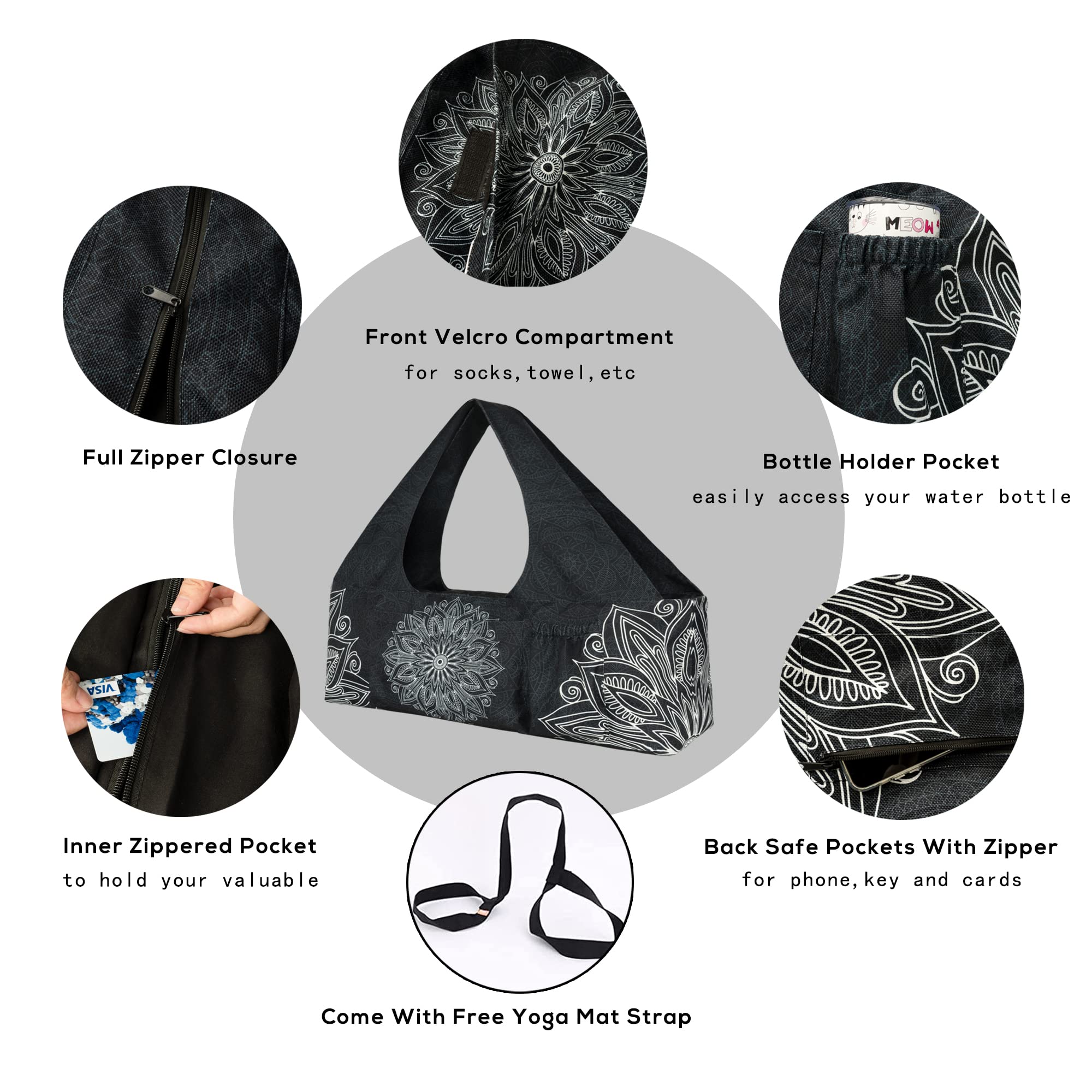 Premium Large Yoga Mat Bag with Adjustable Strap, Zipper & Multiple Pockets - Durable Yoga Carrier for Women Fits Most Size Mats (15-85mm) - Perfect for Gym, Studio & Travel Accessories