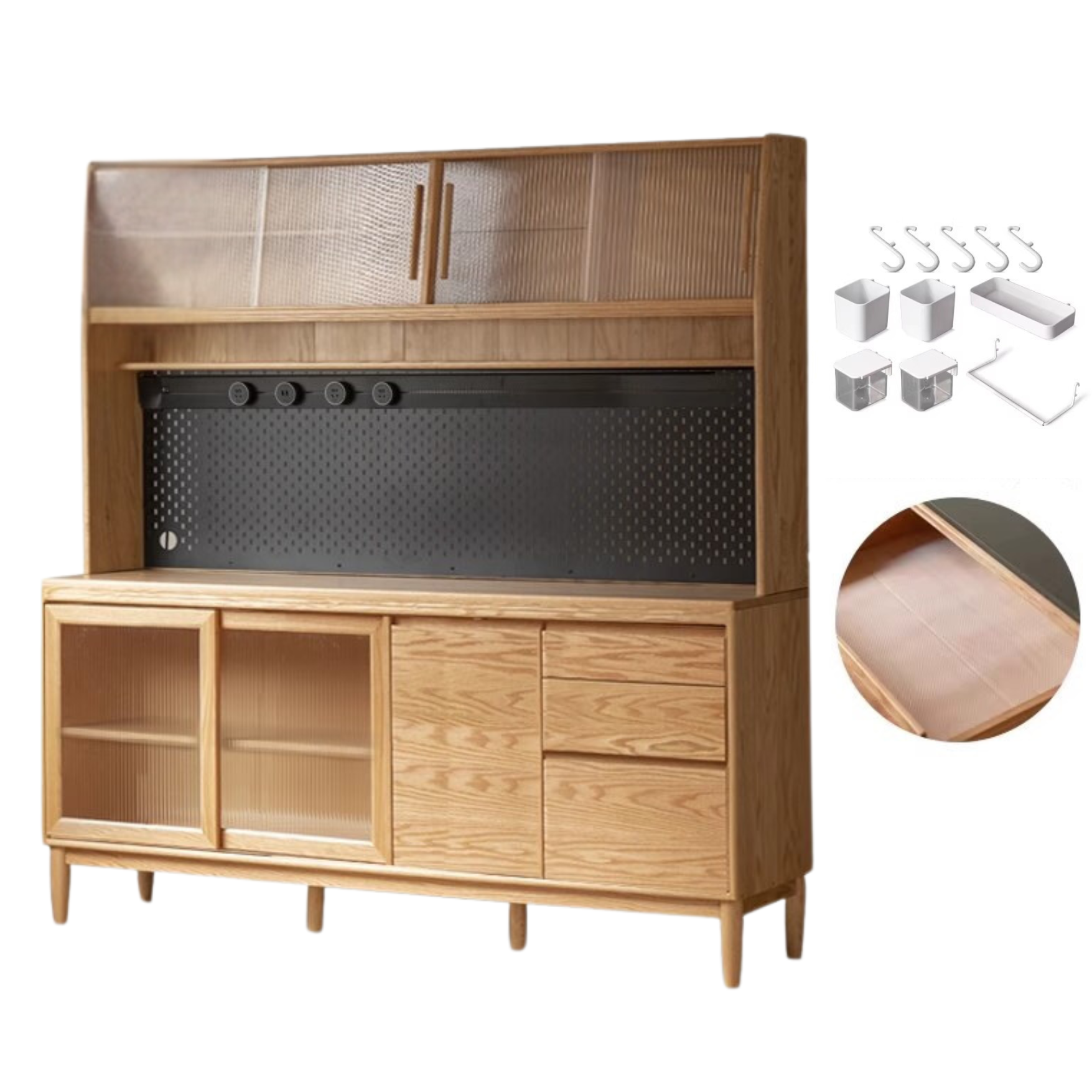 Oak Solid Wood Large Capacity Storage Sideboard - Rustic Buffet Cabinet for Dining Room, Living Room & Entryway Storage