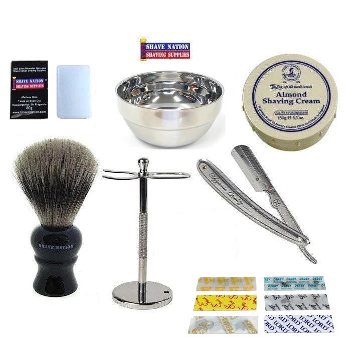 Professional Geos Shavette Straight Razor Set - Stainless Steel Barber Shaving Kit with 5 Blades - Perfect for Men's Facial Hair Grooming & Beard Shaping at Home or Salon