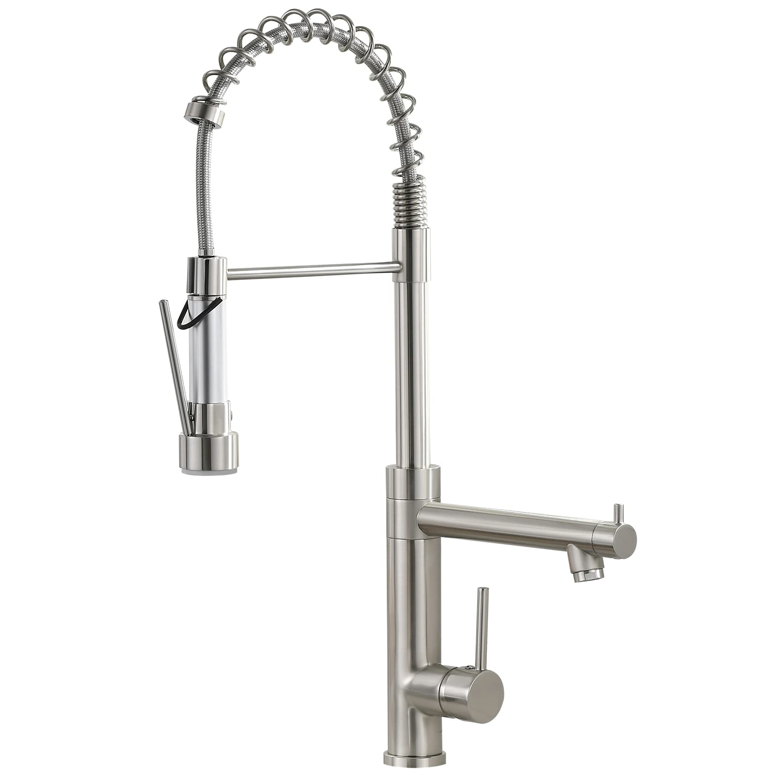 Commercial Kitchen Sink Faucet with Pull-Down Sprayer - Brushed Nickel for Restaurant & Home Use