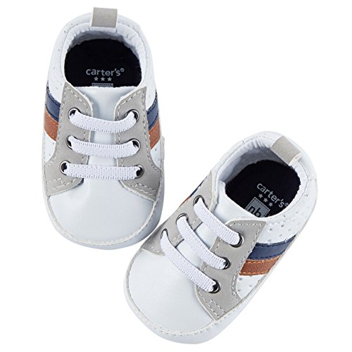 Carters Baby Boys White Perforated Crib Sneakers - Soft Breathable First Walkers for Newborns & Infants (Size 1) - Perfect for Indoor Play, Photo Shoots & Special Occasions