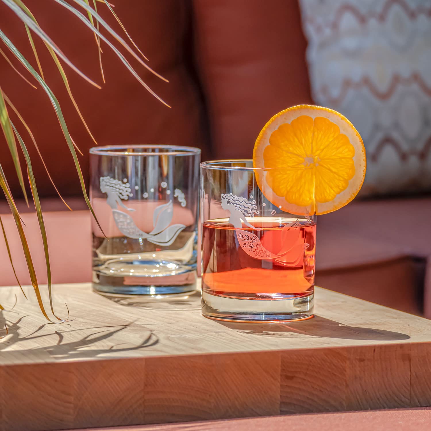 Premium Rolf Glass Mermaid Double Old Fashioned Whiskey Glasses Set of 4 - 13oz Lead-Free Etched Tumblers - Handcrafted in USA - Perfect for Bourbon, Scotch & Cocktail Parties