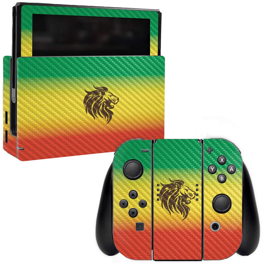 MightySkins Carbon Fiber Skin for Nintendo Switch - Rasta Lion Design | Protective & Durable Textured Vinyl Cover | Easy to Apply, Remove & Change Styles | Made in USA | Perfect for Gaming Protection & Customization