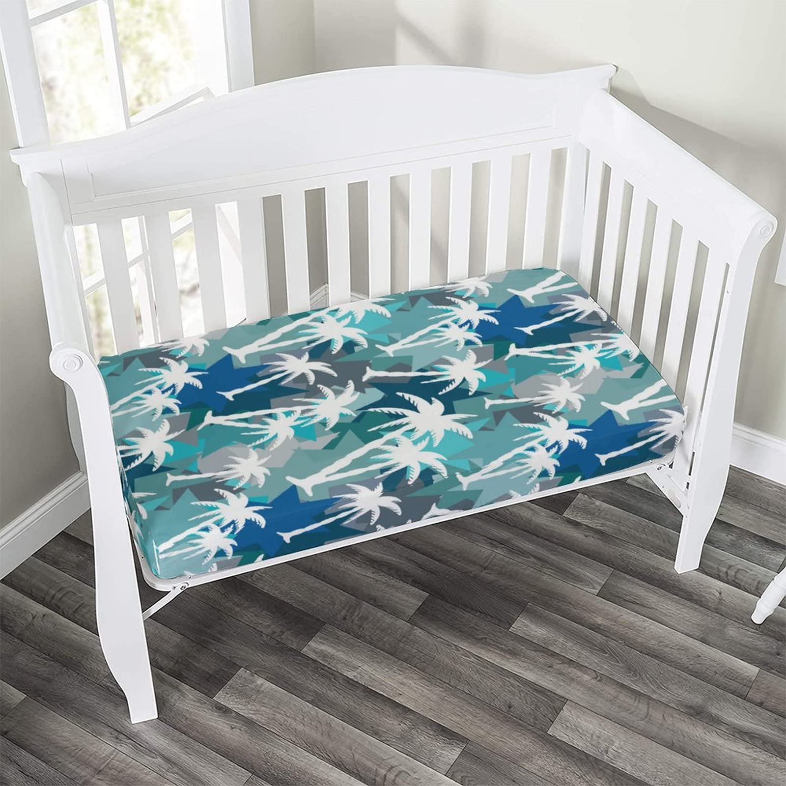Soft Microfiber Fitted Crib Sheet with Tropical Palm Tree Print - 28