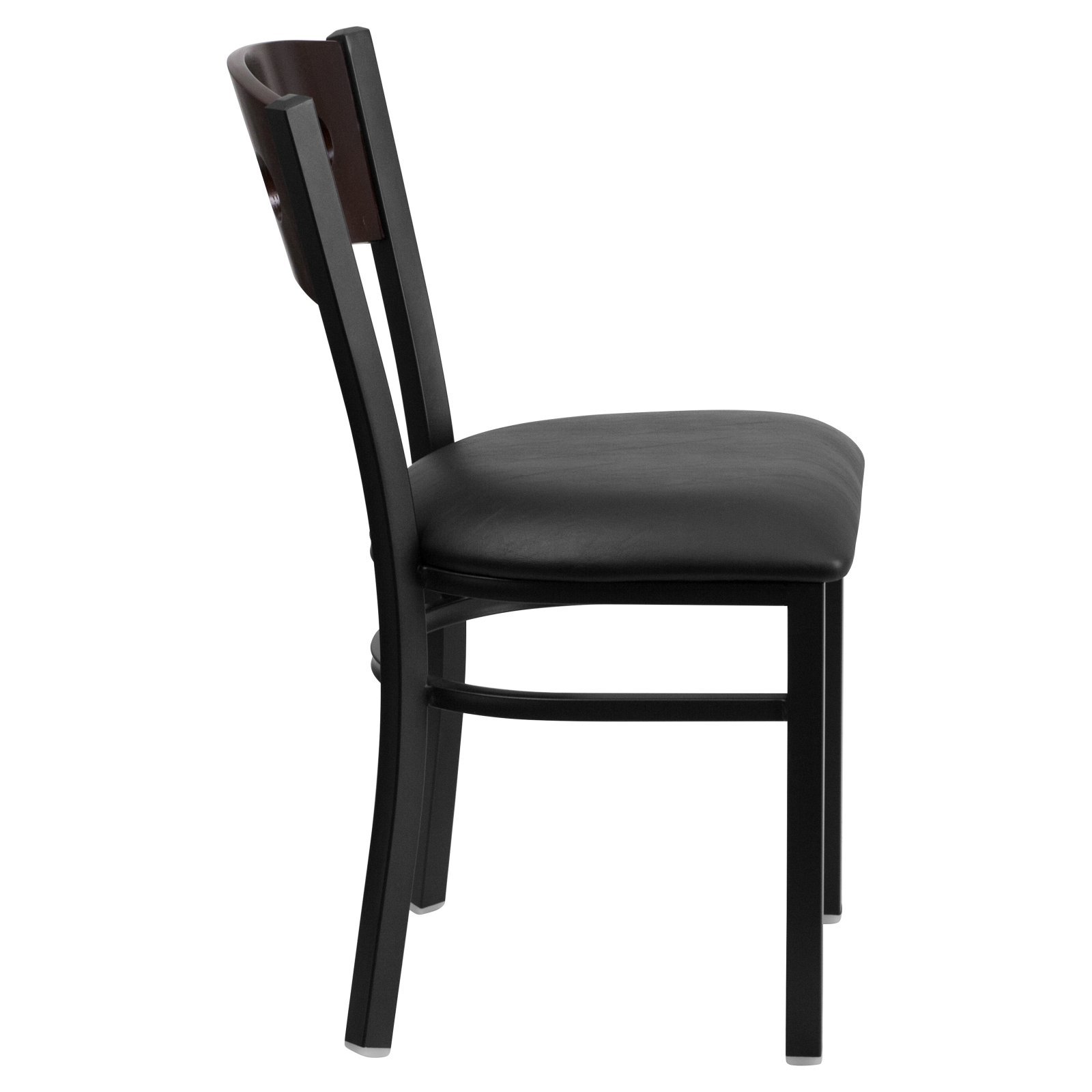 Flash Furniture HERCULES Series Black 3 Circle Back Metal Restaurant Chair - Walnut Wood Back, Burgundy Vinyl Seat - Durable Commercial Dining Chairs for Restaurants, Cafes, and Bars