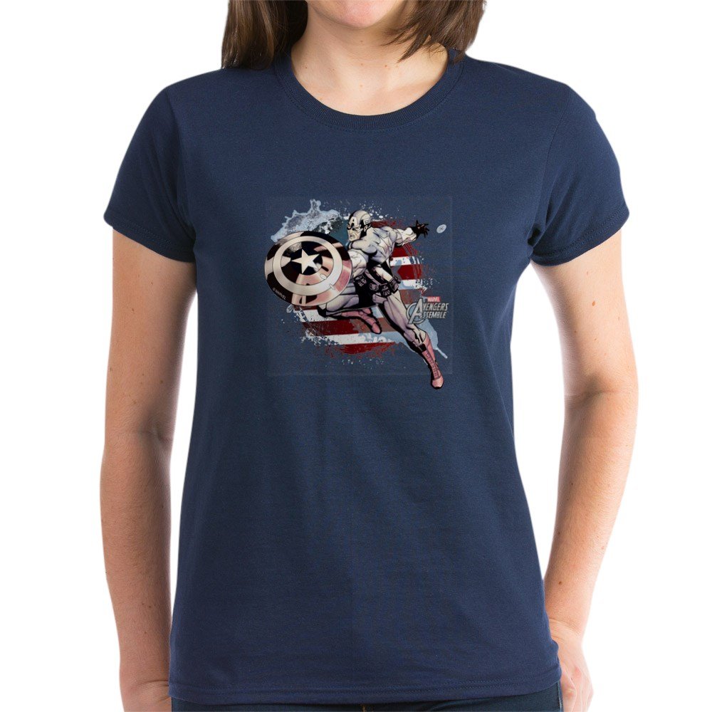 Grunge Captain America Women's Dark Cotton T-Shirt | Marvel Comics Superhero Graphic Tee | Casual Wear & Cosplay Outfit | Perfect for Comic Con, Halloween & Everyday Fashion