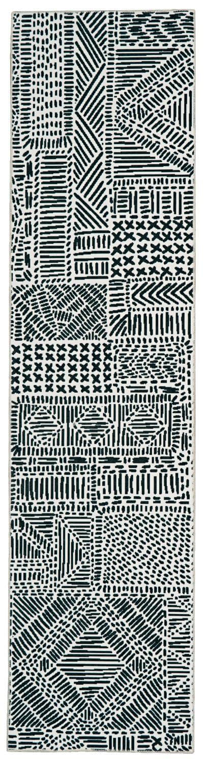 Linon Transitional Washable 2' x 8' Rectangle Area Rug with Ivory - Non-Slip Runner Rug for Hallway, Kitchen, Entryway, Bedroom & Living Room | RUGWR3028