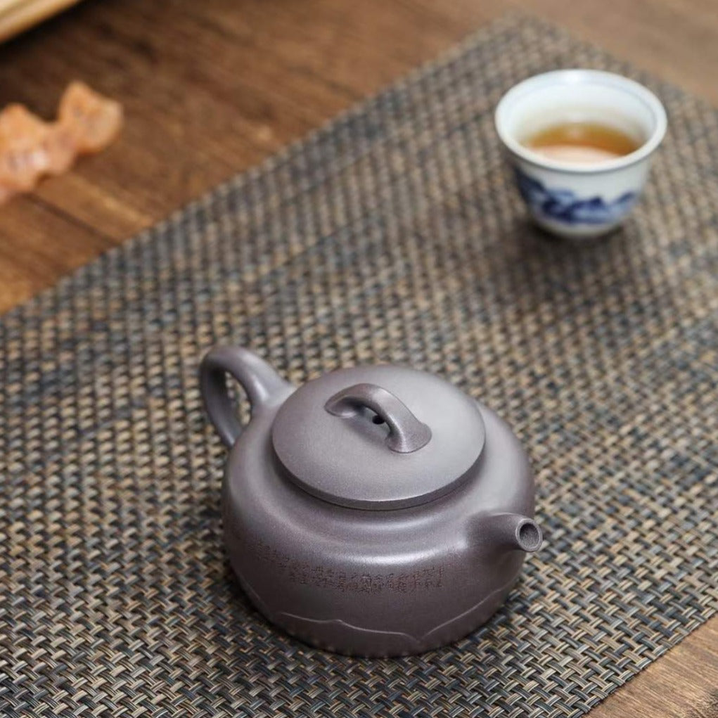 Handmade Yixing Zisha Teapot 'Lotus Inspiration' by Artist Yang Fei (Level 3 2021) - Premium Dahu Tan Purple Clay - Perfect for Chinese Tea Ceremony & Home Decoration