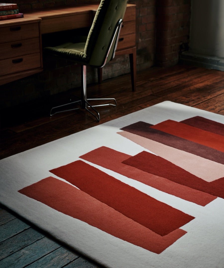 Josef Albers Red Abstract Art Rug - Modern Geometric Wool Carpet for Living Room, Bedroom & Office Decor